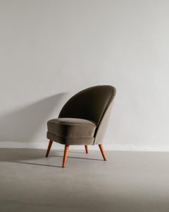 Arne Norell Mid Century Asymmetrical Armchair in Velvet Produced in Sweden 1950s