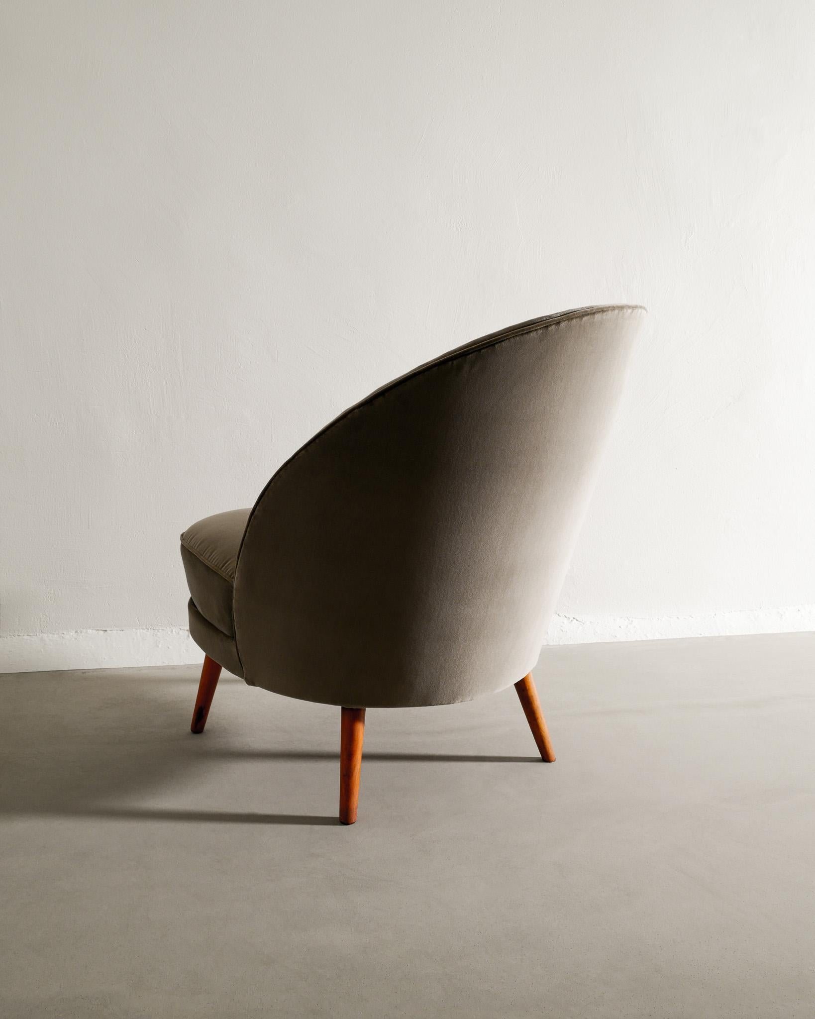 Scandinavian Modern Arne Norell Mid Century Asymmetrical Armchair in Velvet Produced in Sweden 1950s For Sale