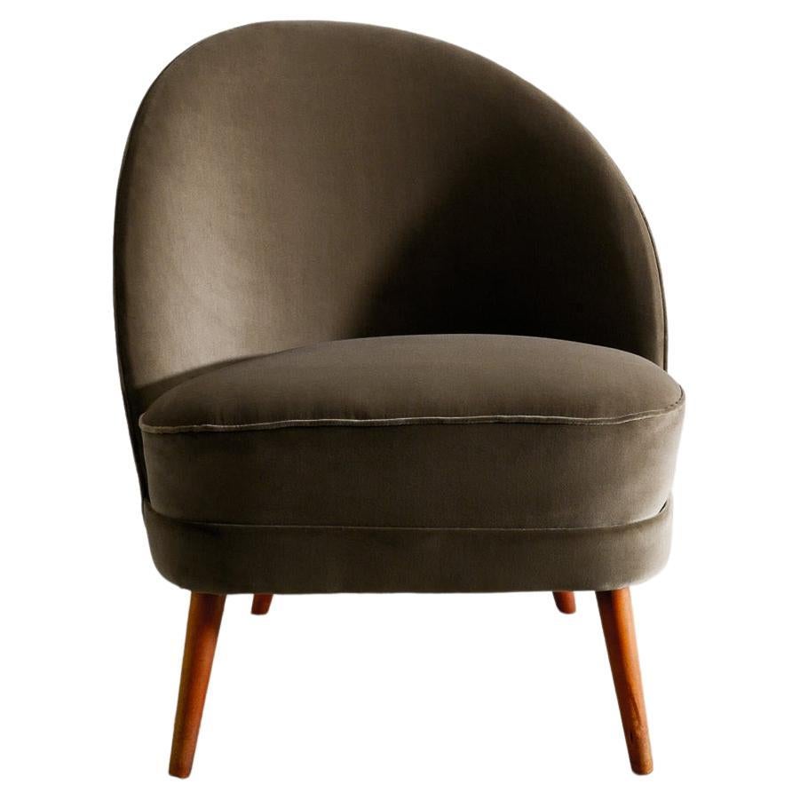 Arne Norell Mid Century Asymmetrical Armchair in Velvet Produced in Sweden 1950s