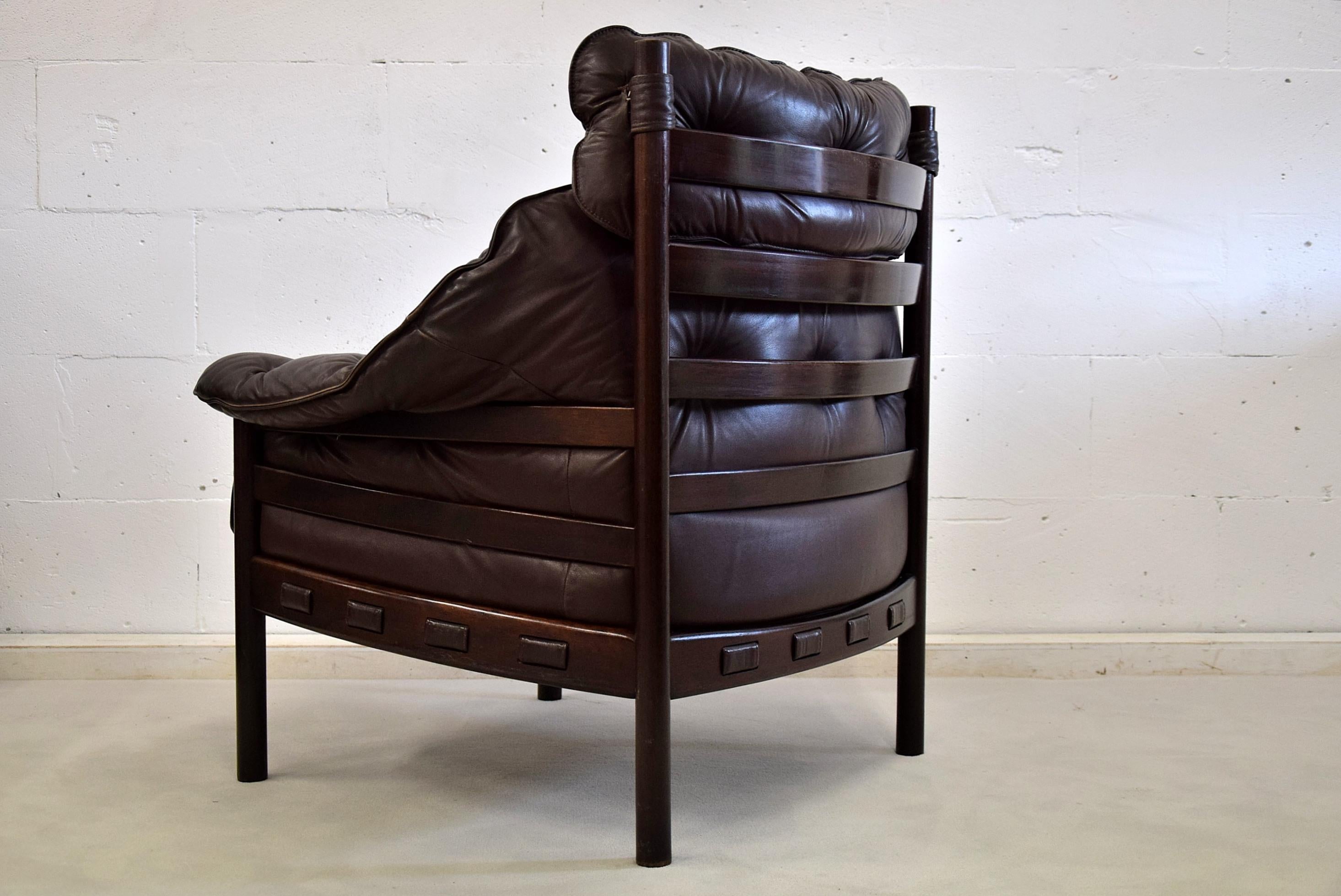 Swedish Mid-Century Modern Brown Leather Lounge Chair For Sale
