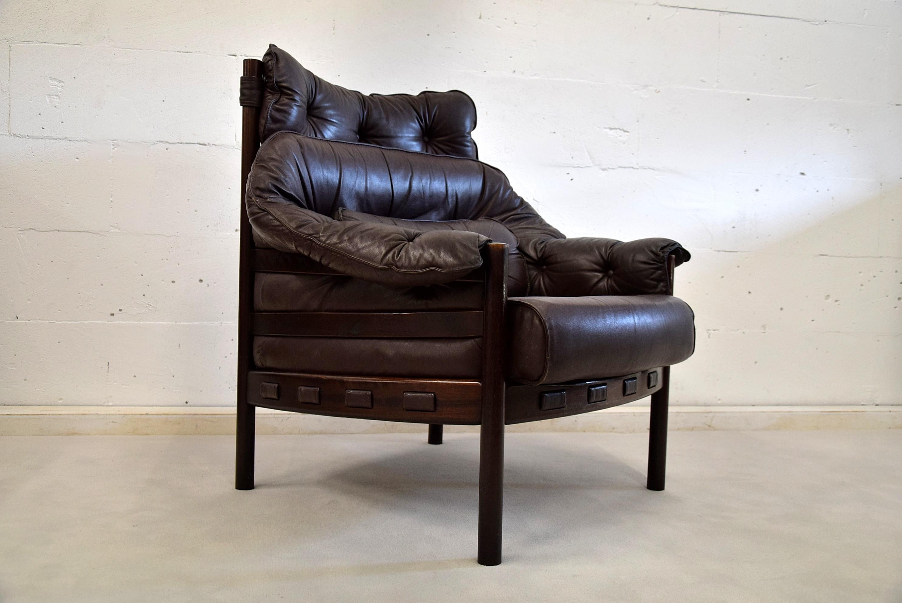 Mid-20th Century Mid-Century Modern Brown Leather Lounge Chair For Sale