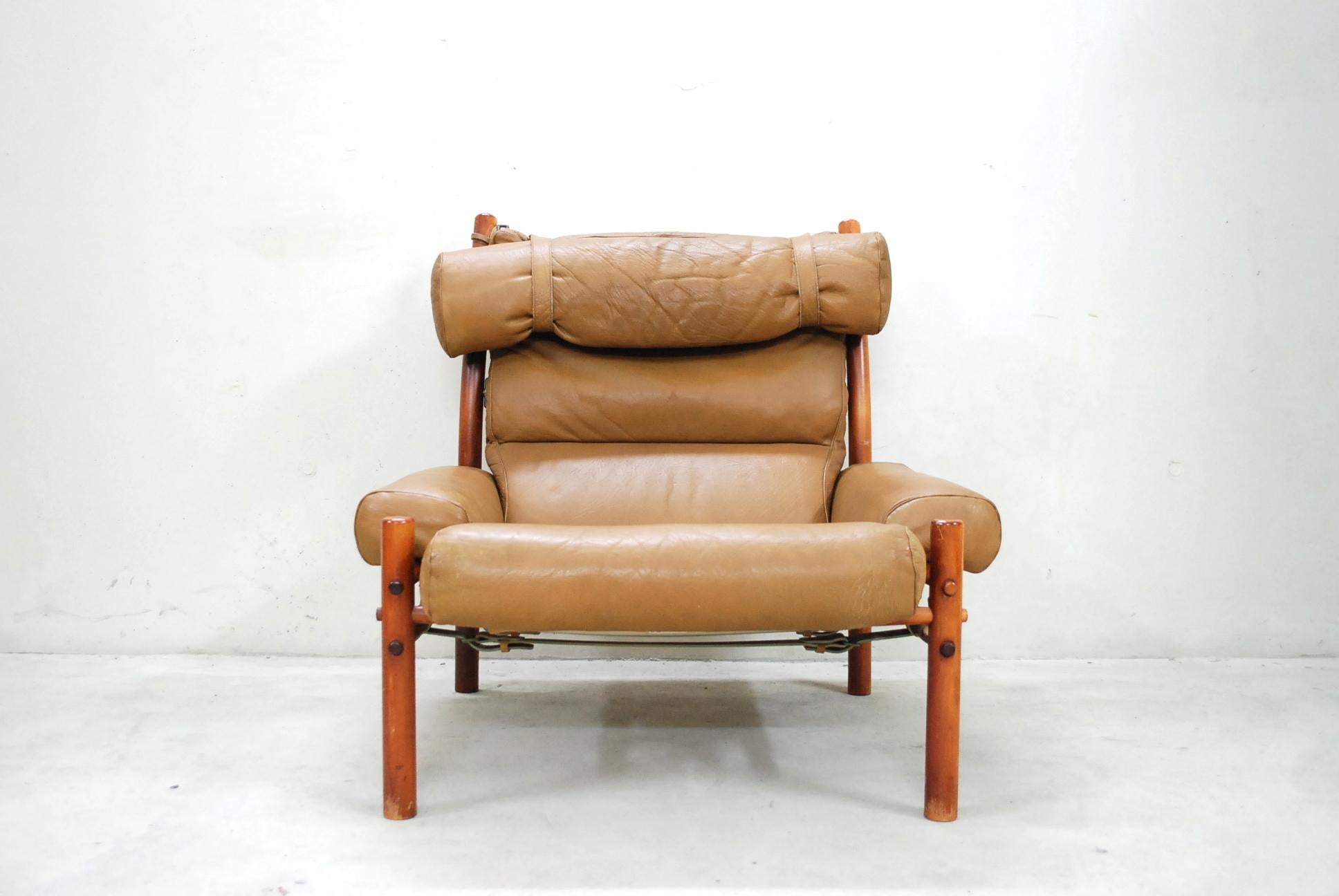 Arne Norell Model Inca Caramel Leather Lounge Chair and Ottoman 2