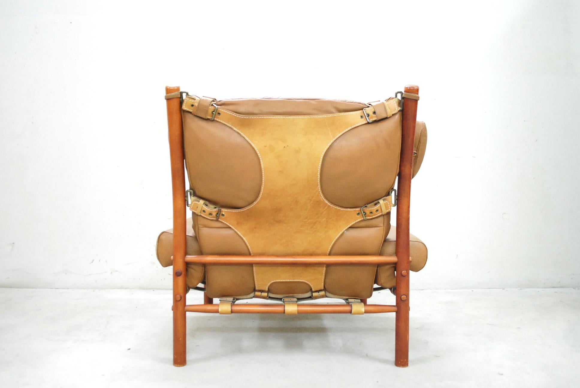 Arne Norell Model Inca Caramel Leather Lounge Chair and Ottoman 5