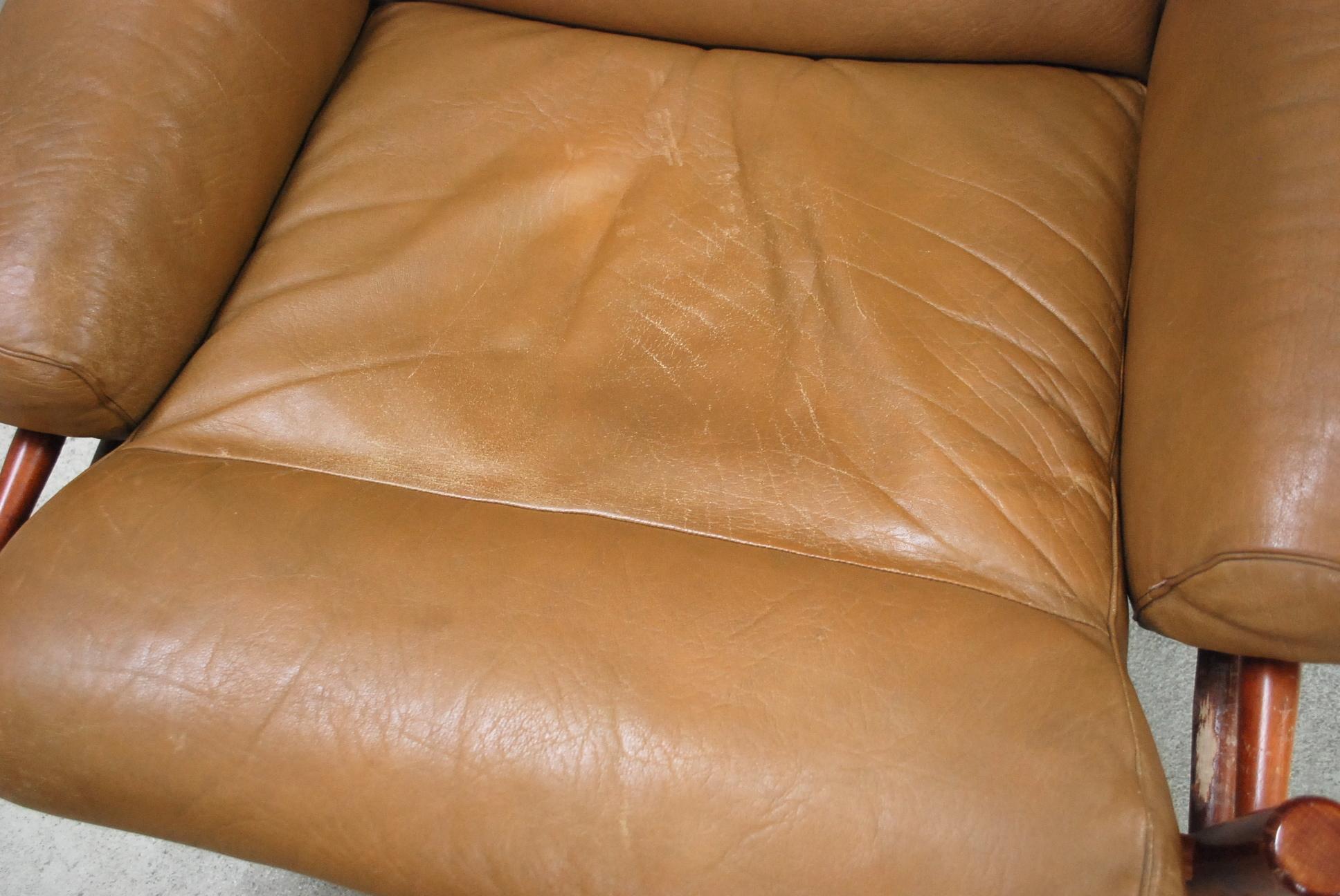 Swedish Arne Norell Model Inca Caramel Leather Lounge Chair and Ottoman