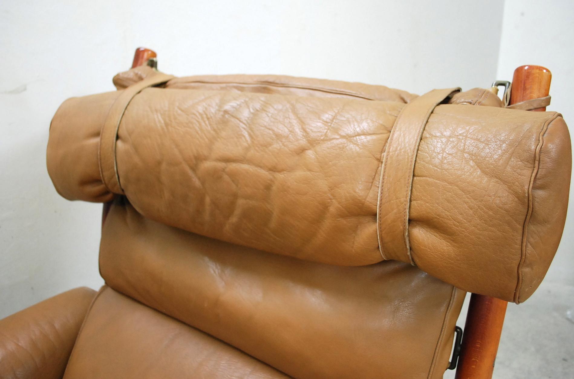 Arne Norell Model Inca Caramel Leather Lounge Chair and Ottoman In Good Condition In Munich, Bavaria