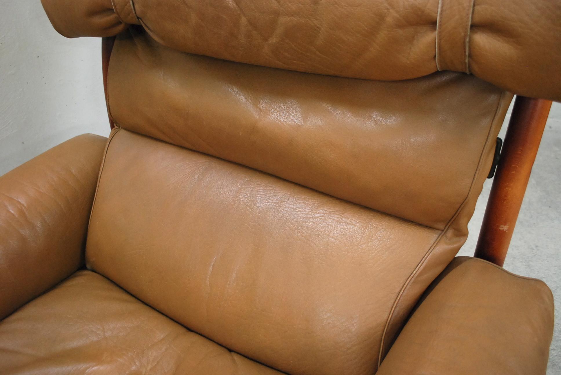 20th Century Arne Norell Model Inca Caramel Leather Lounge Chair and Ottoman