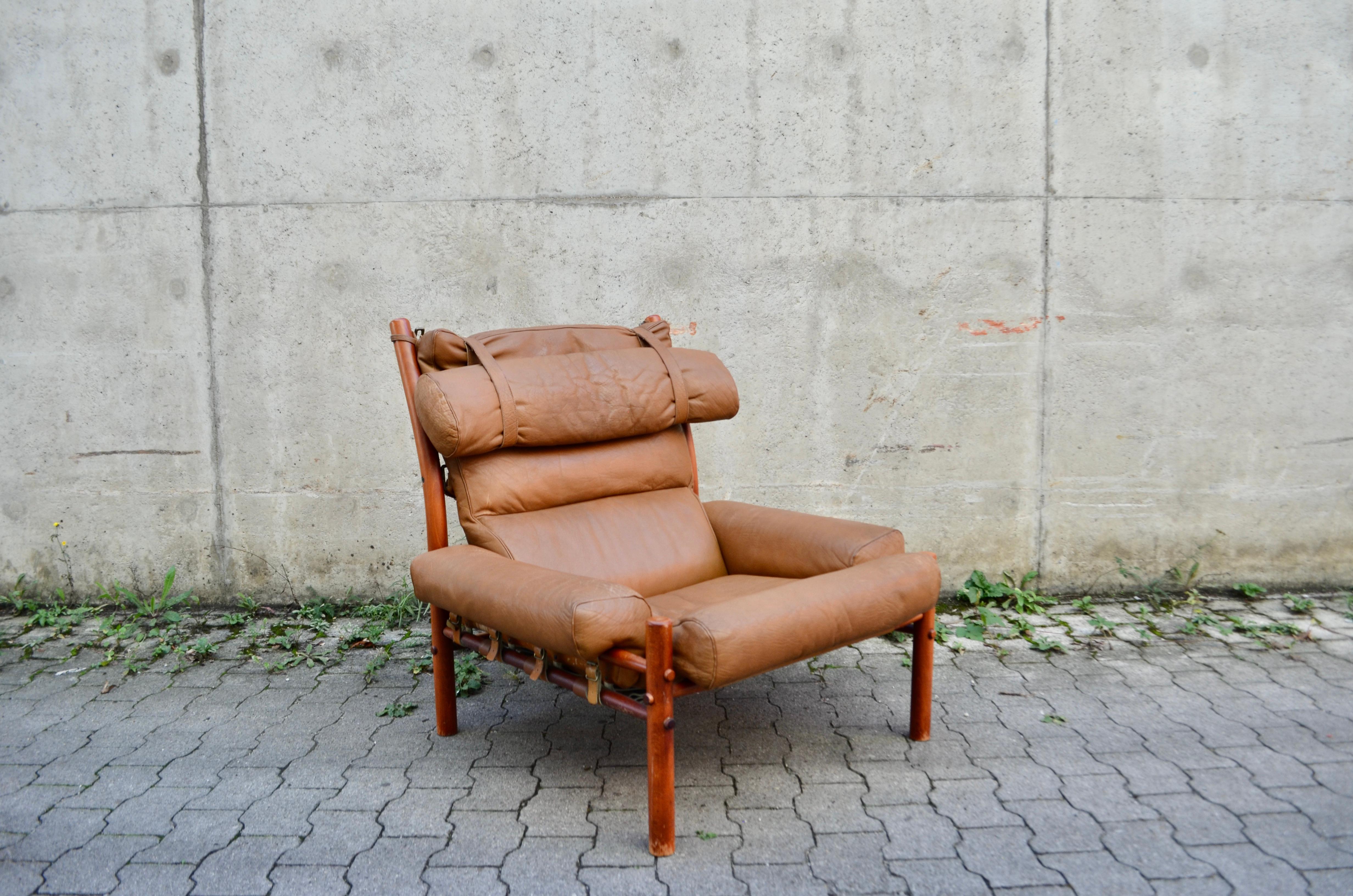 Mid-Century Modern Arne Norell Model Inca Caramel Leather Lounge Chair For Sale