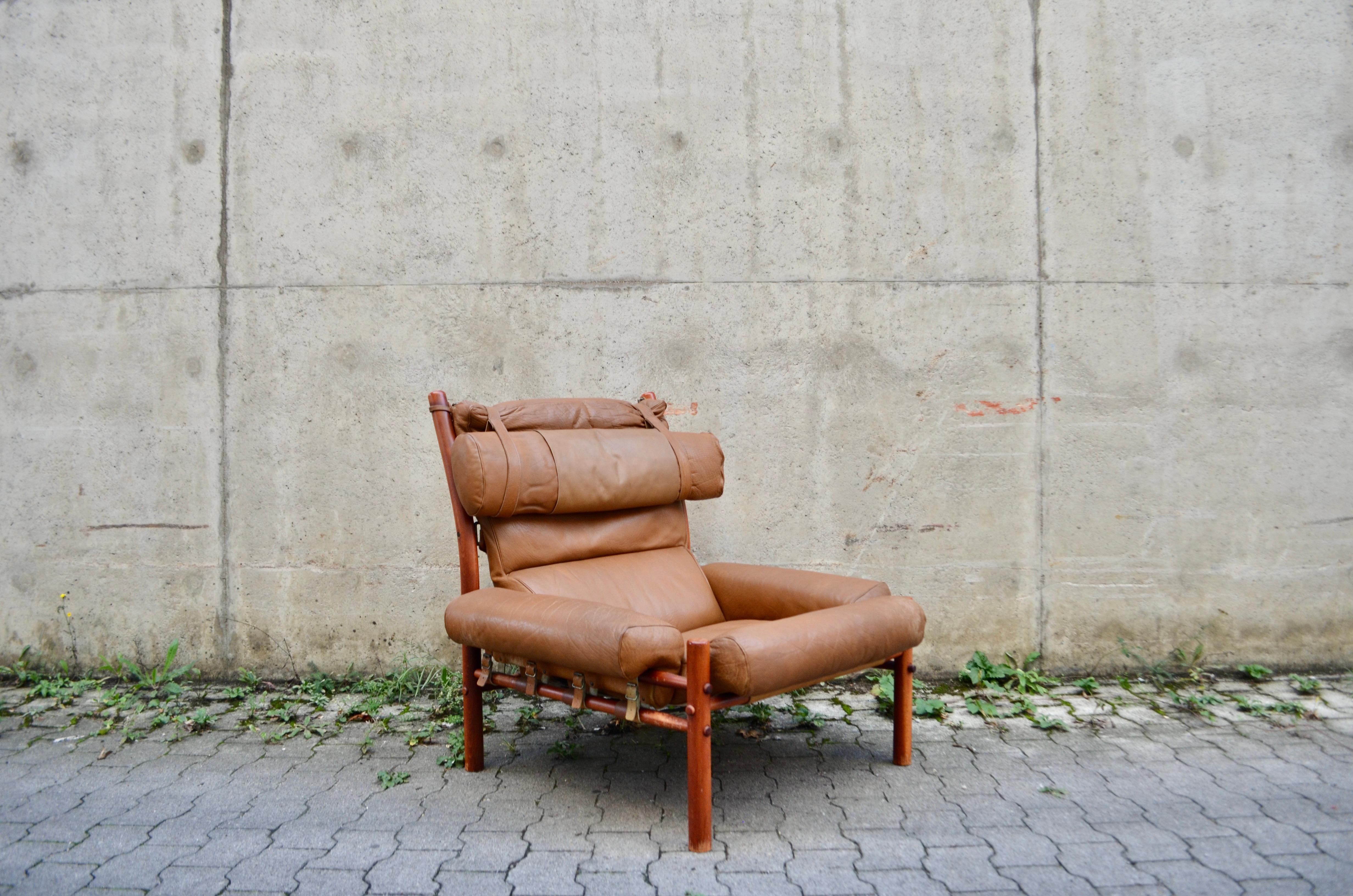 Mid-Century Modern Arne Norell Model Inca Caramel Leather Lounge Chair  For Sale