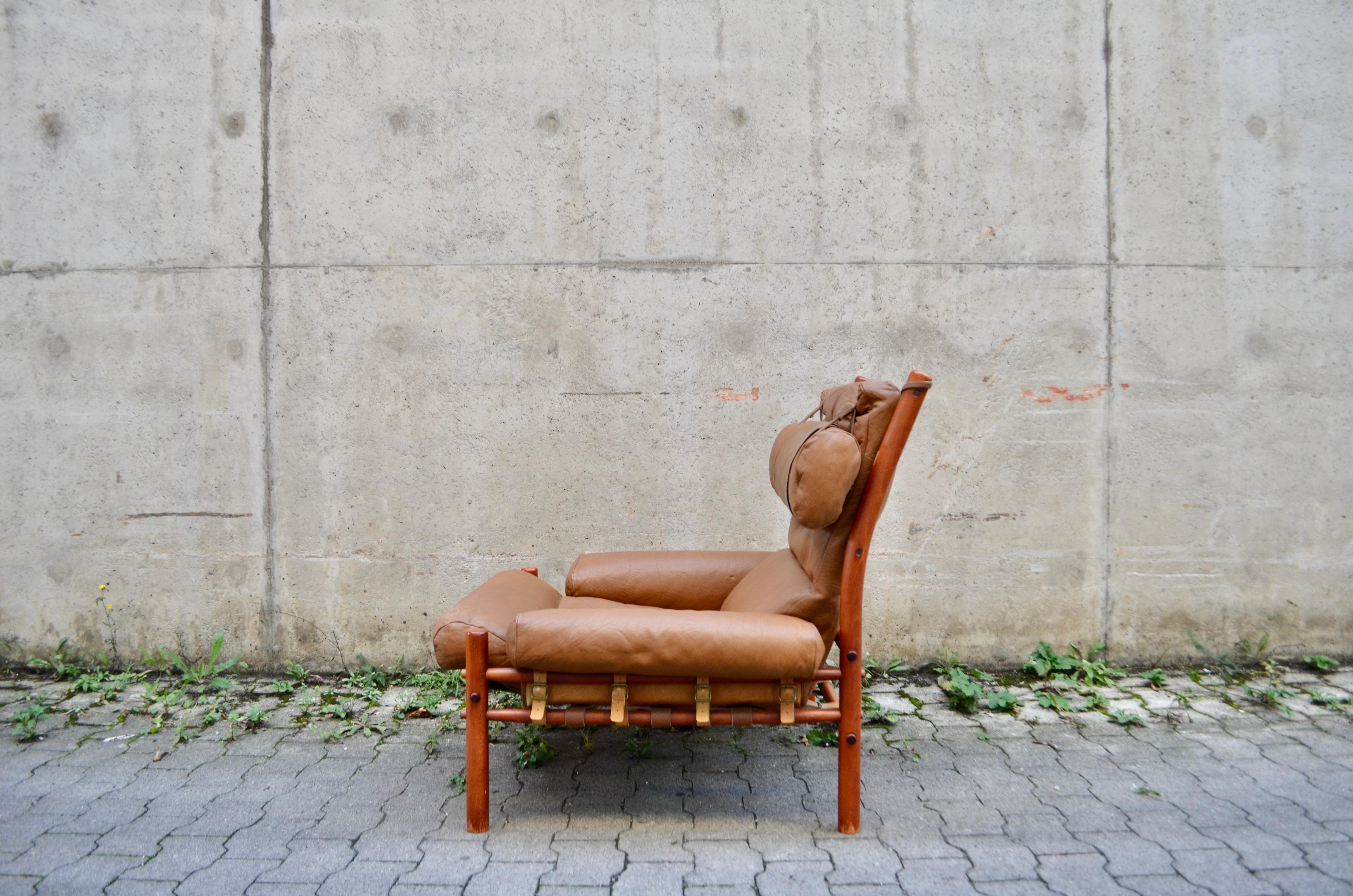 Swedish Arne Norell Model Inca Caramel Leather Lounge Chair  For Sale
