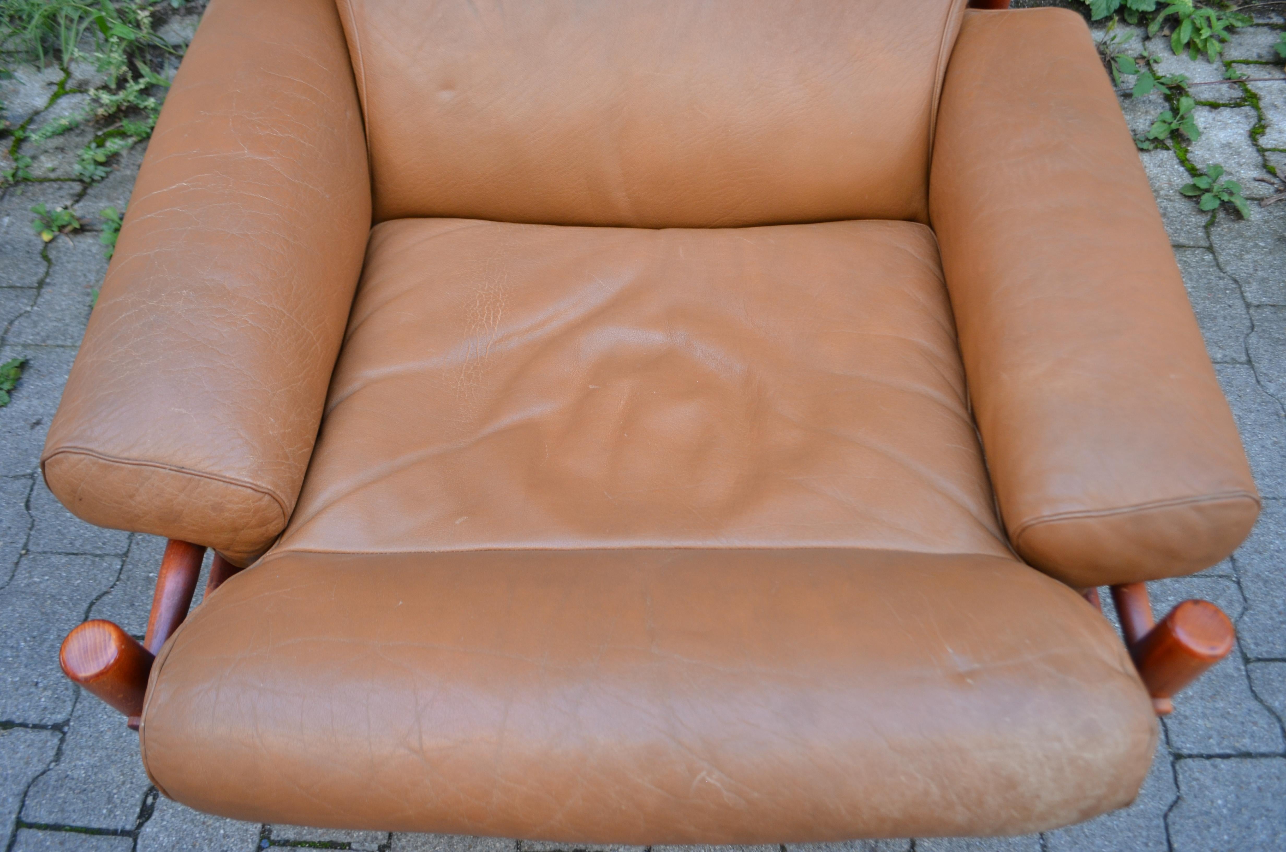 20th Century Arne Norell Model Inca Caramel Leather Lounge Chair  For Sale