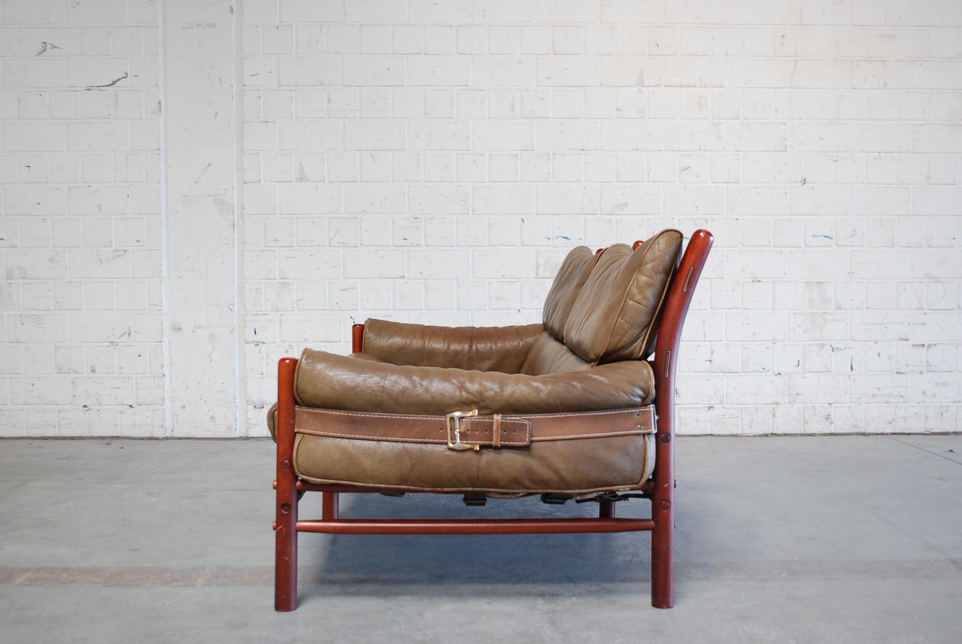 Arne Norell Model Kontiki Brown Olive Leather Sofa 3