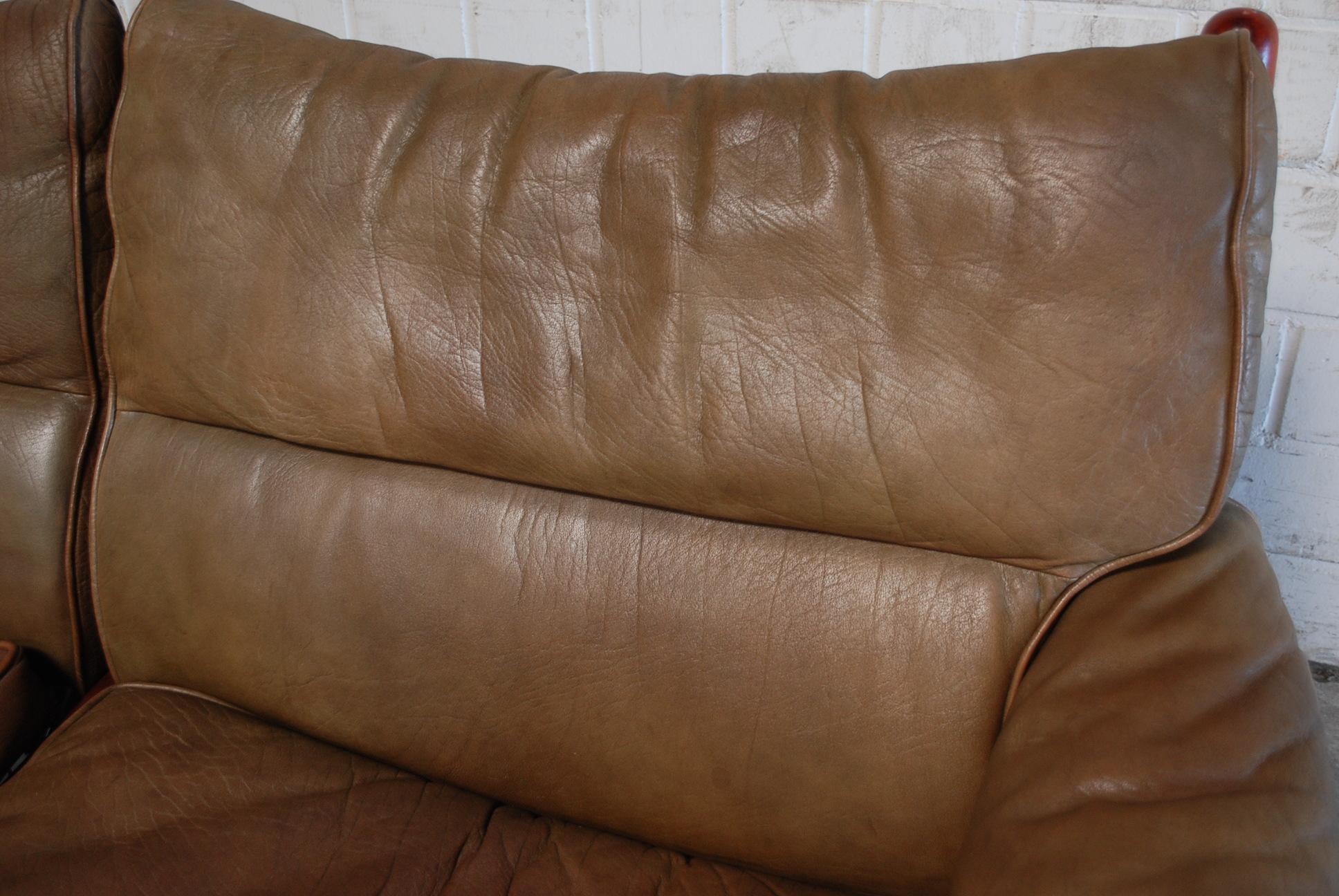 20th Century Arne Norell Model Kontiki Brown Olive Leather Sofa