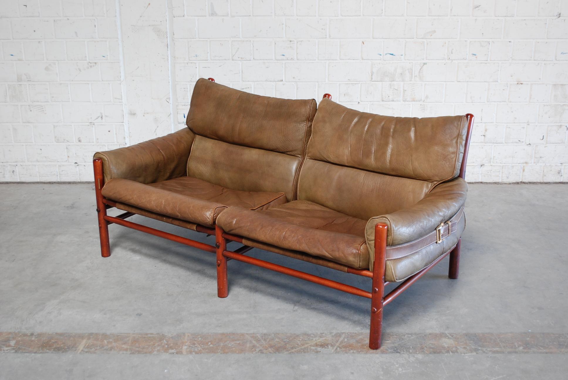 Arne Norell Model Kontiki Brown Olive Leather Sofa 2