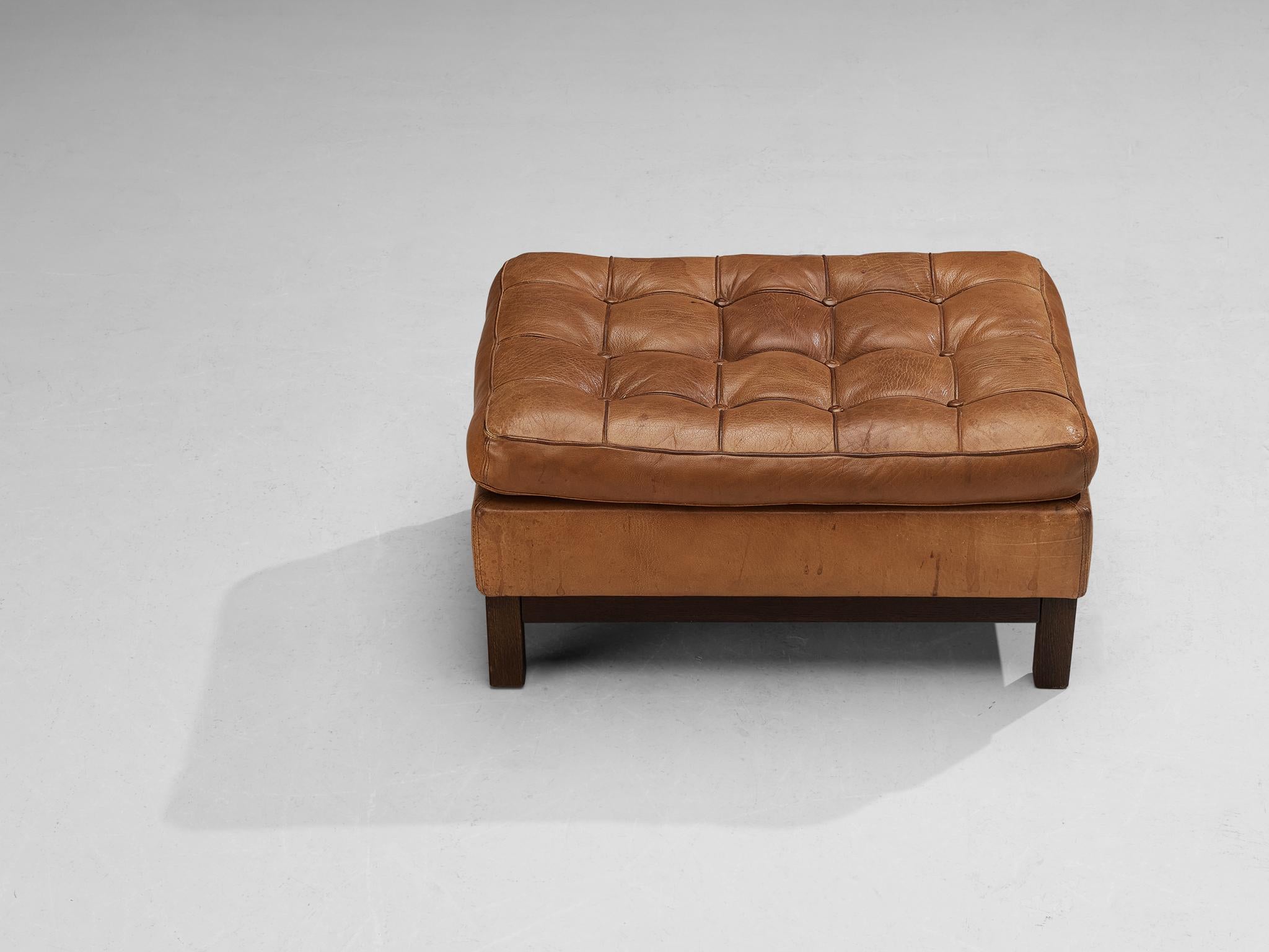 Swedish Arne Norell Ottoman 'Merkur' in Brown Leather  For Sale