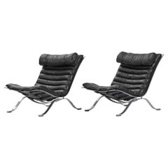 Arne Norell  pair of  ‘Ari’ Lounge Chair in Original Black Leather Sweden, 60s