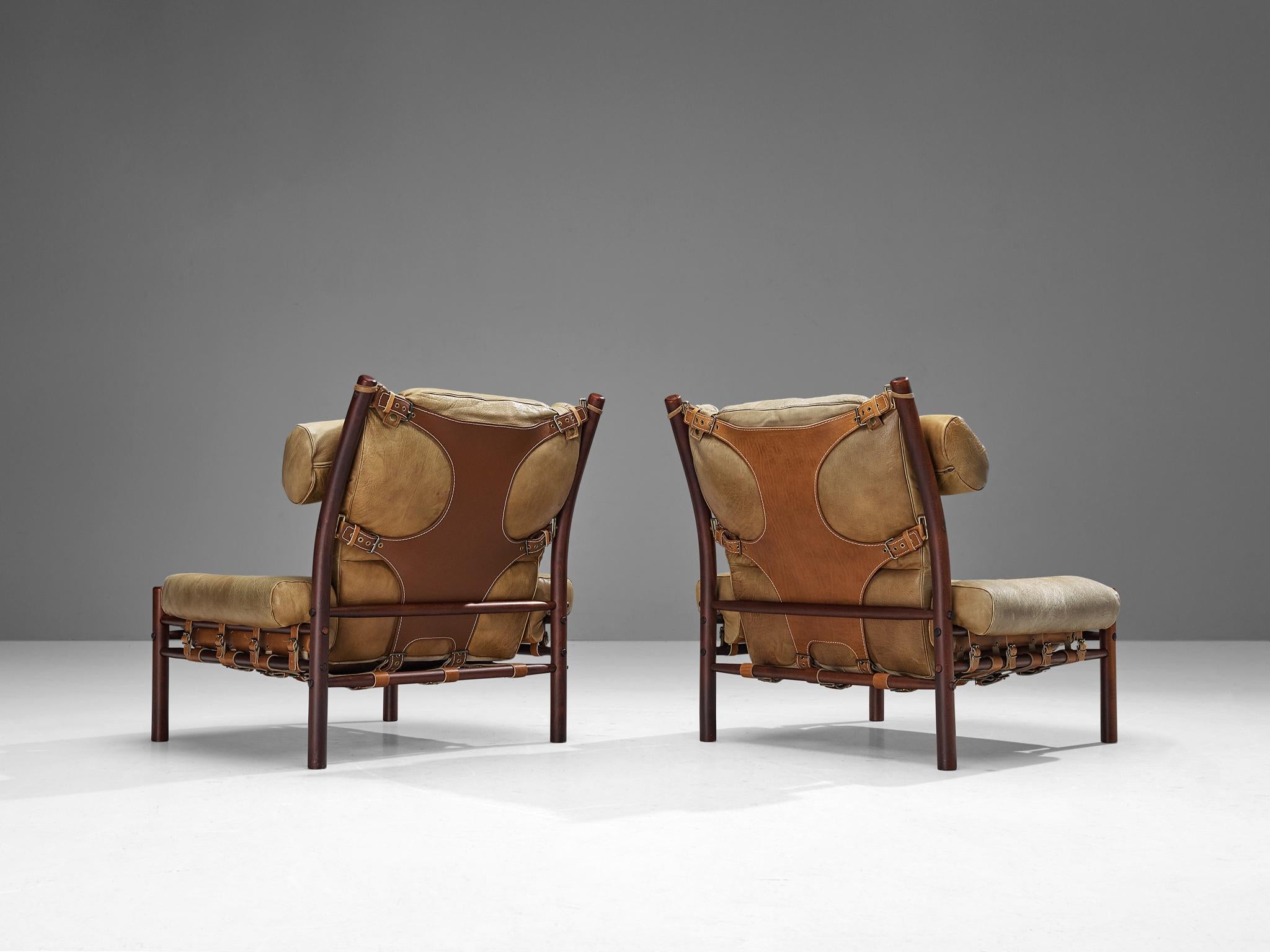 Arne Norell Pair of 'Inca' Lounge Chairs with Ottomans in Leather 5
