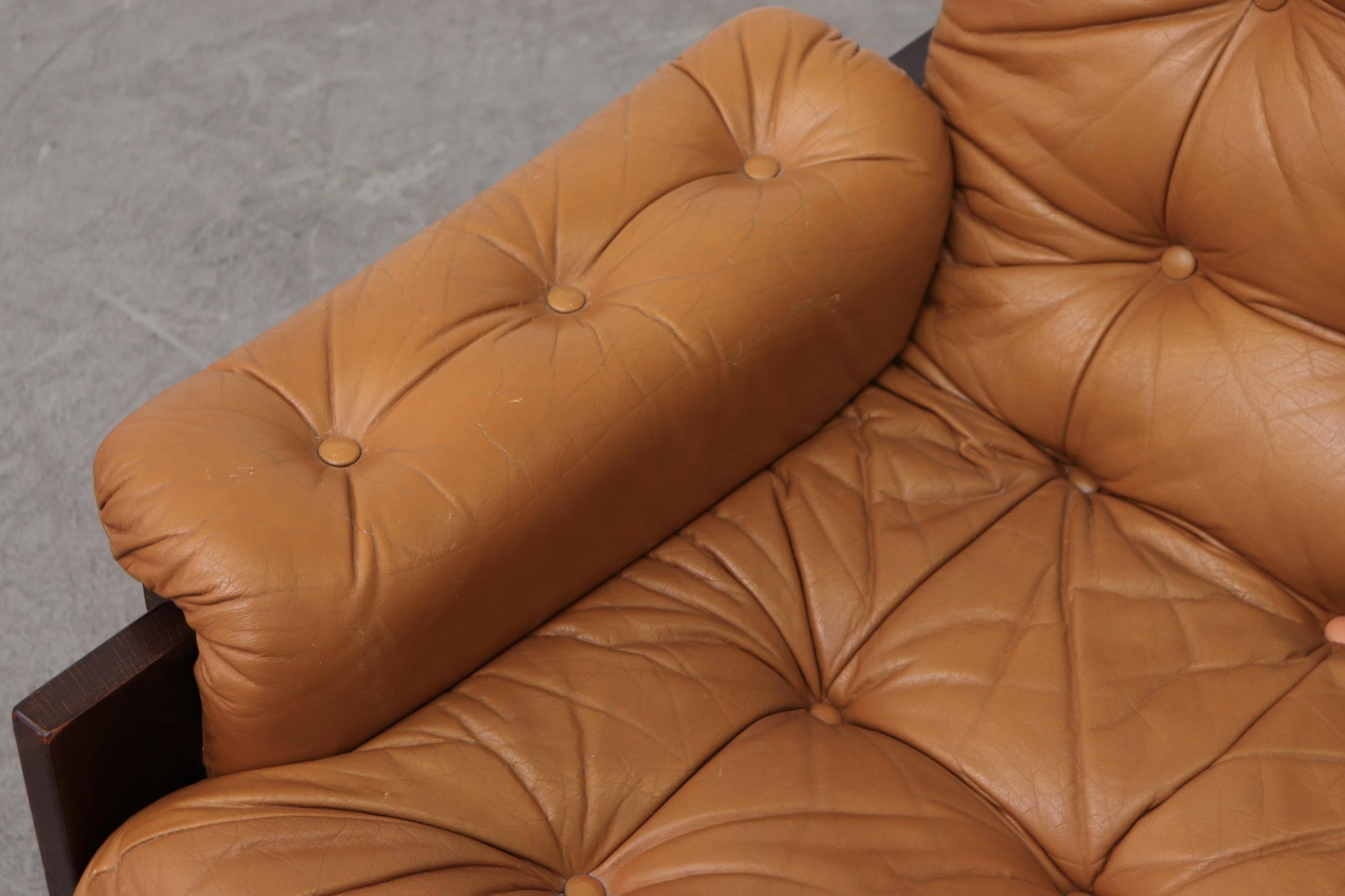 Arne Norell Inspired Pair of Leather Lounge Chairs for Illums Bolighus 4