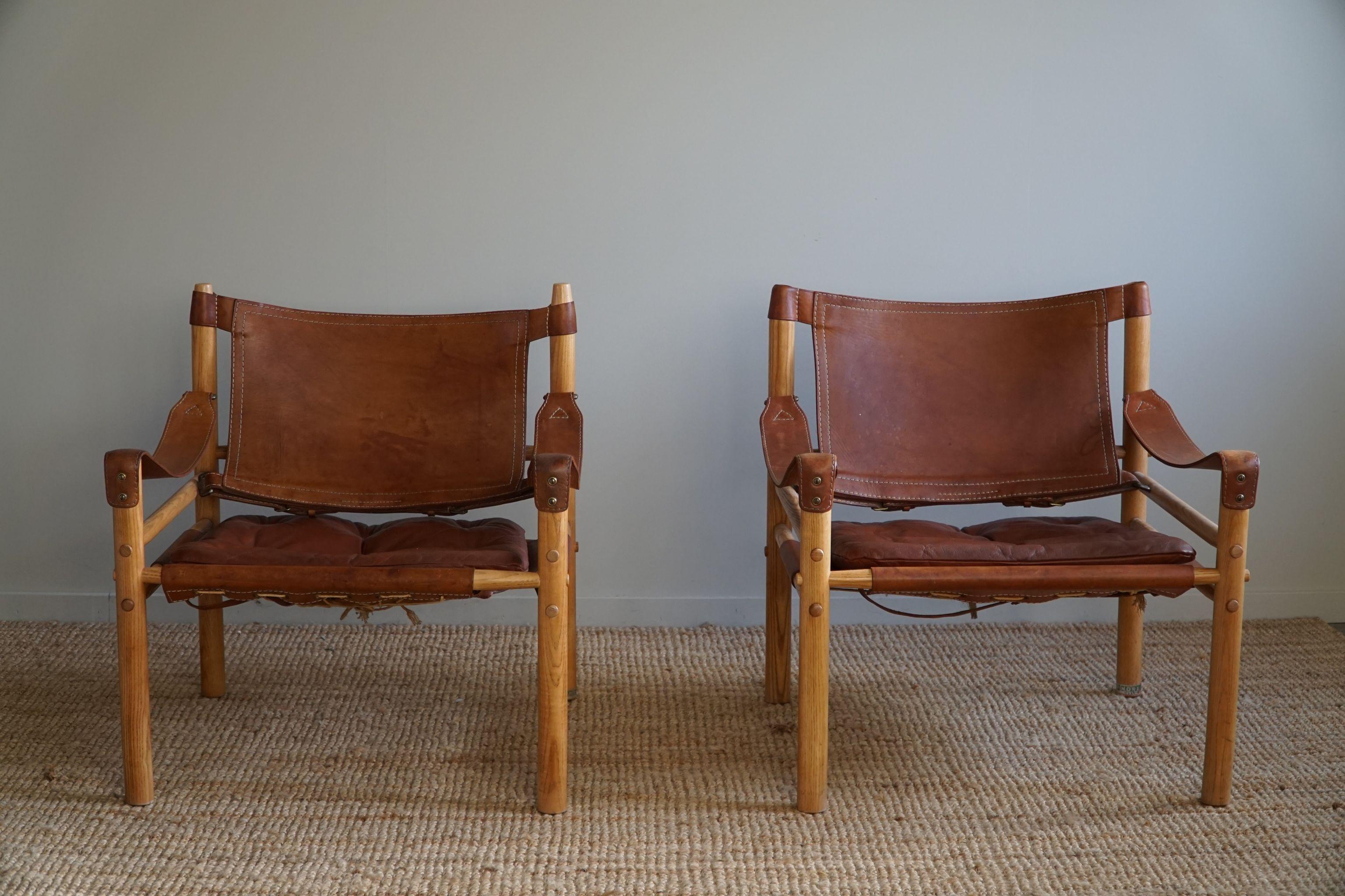 Arne Norell, Pair of Sirocco Lounge Chairs, Leather and Ash, AB Aneby, 1960s 3