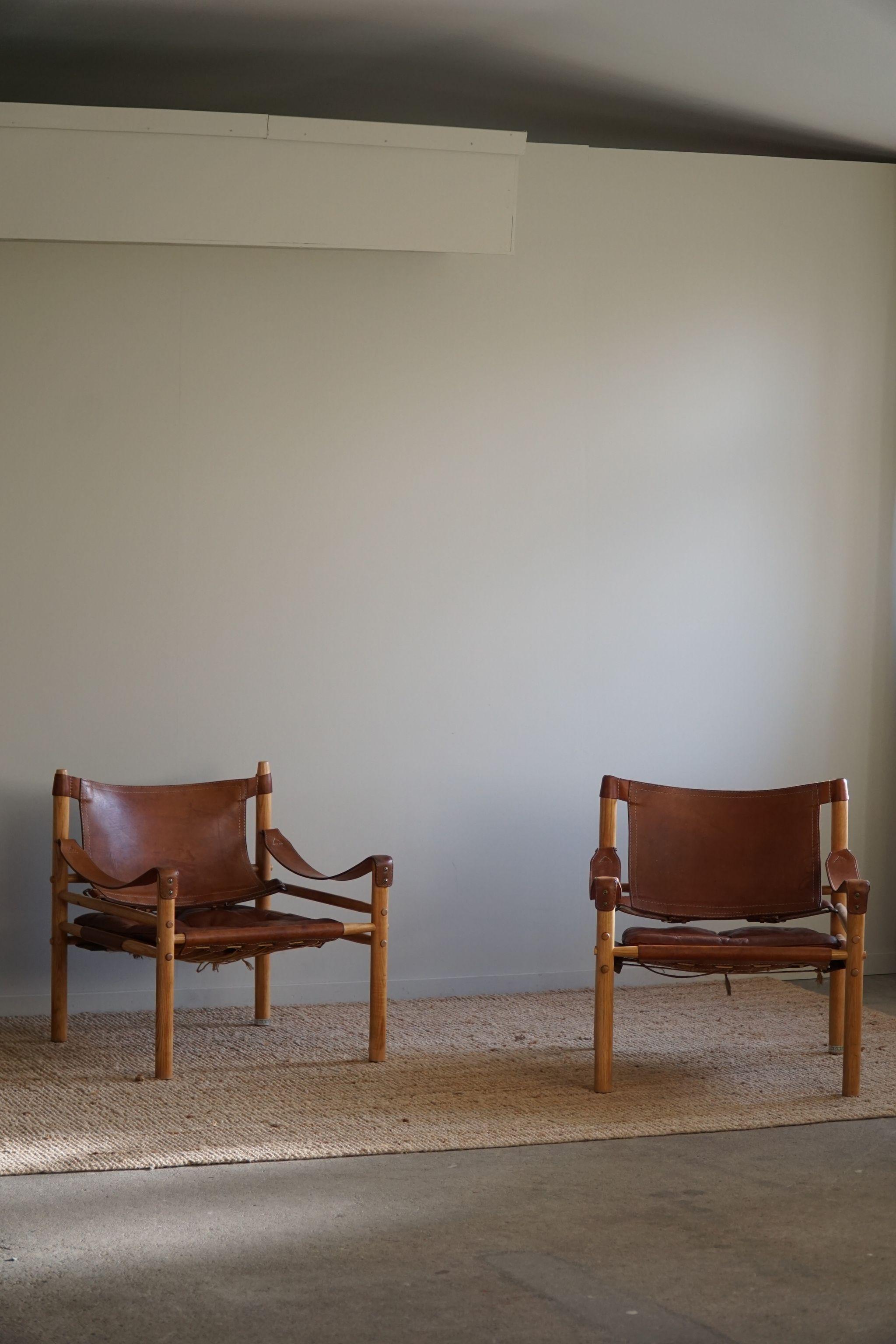 Arne Norell, Pair of Sirocco Lounge Chairs, Leather and Ash, AB Aneby, 1960s 6