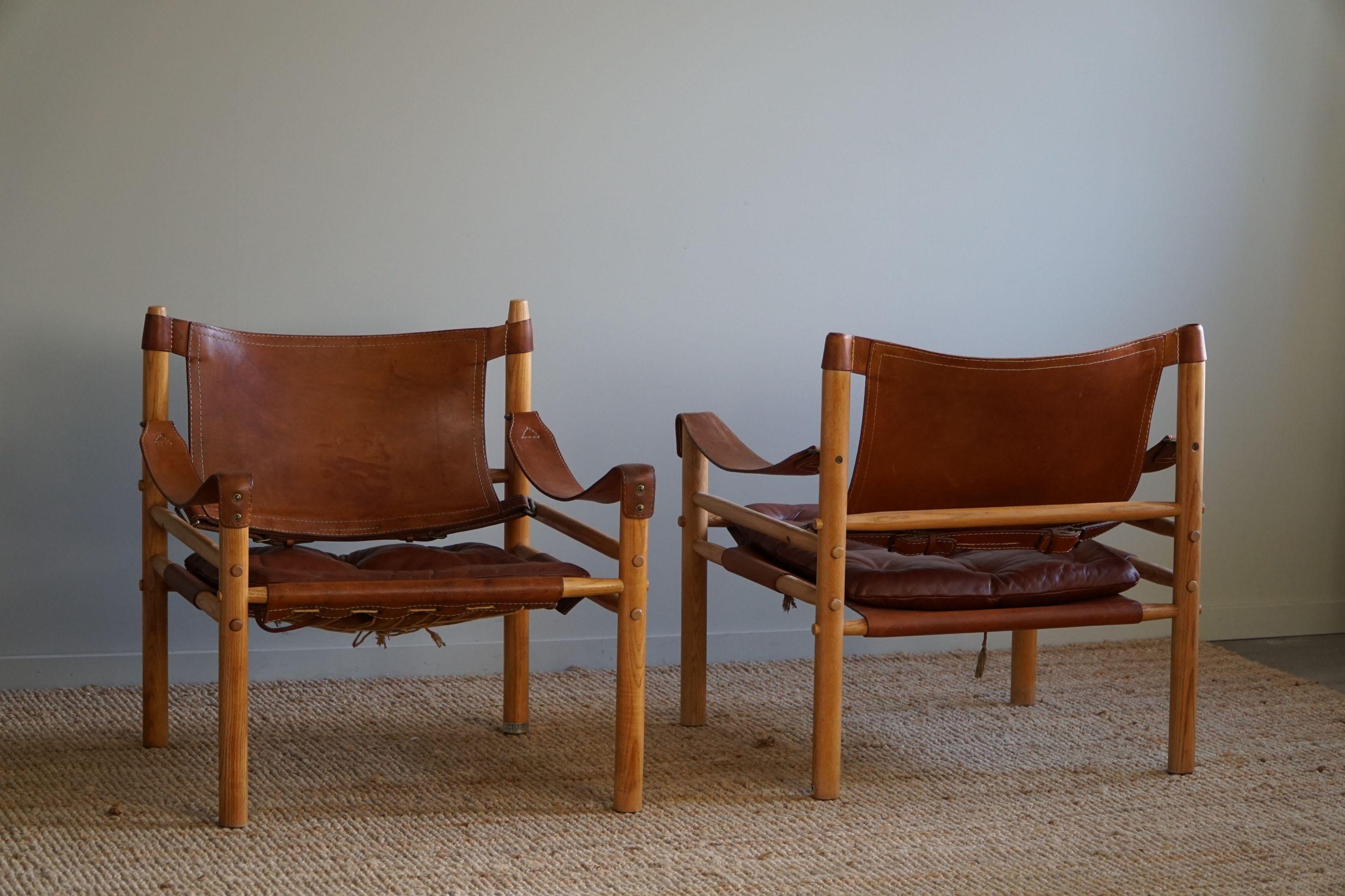 Arne Norell, Pair of Sirocco Lounge Chairs, Leather and Ash, AB Aneby, 1960s 8
