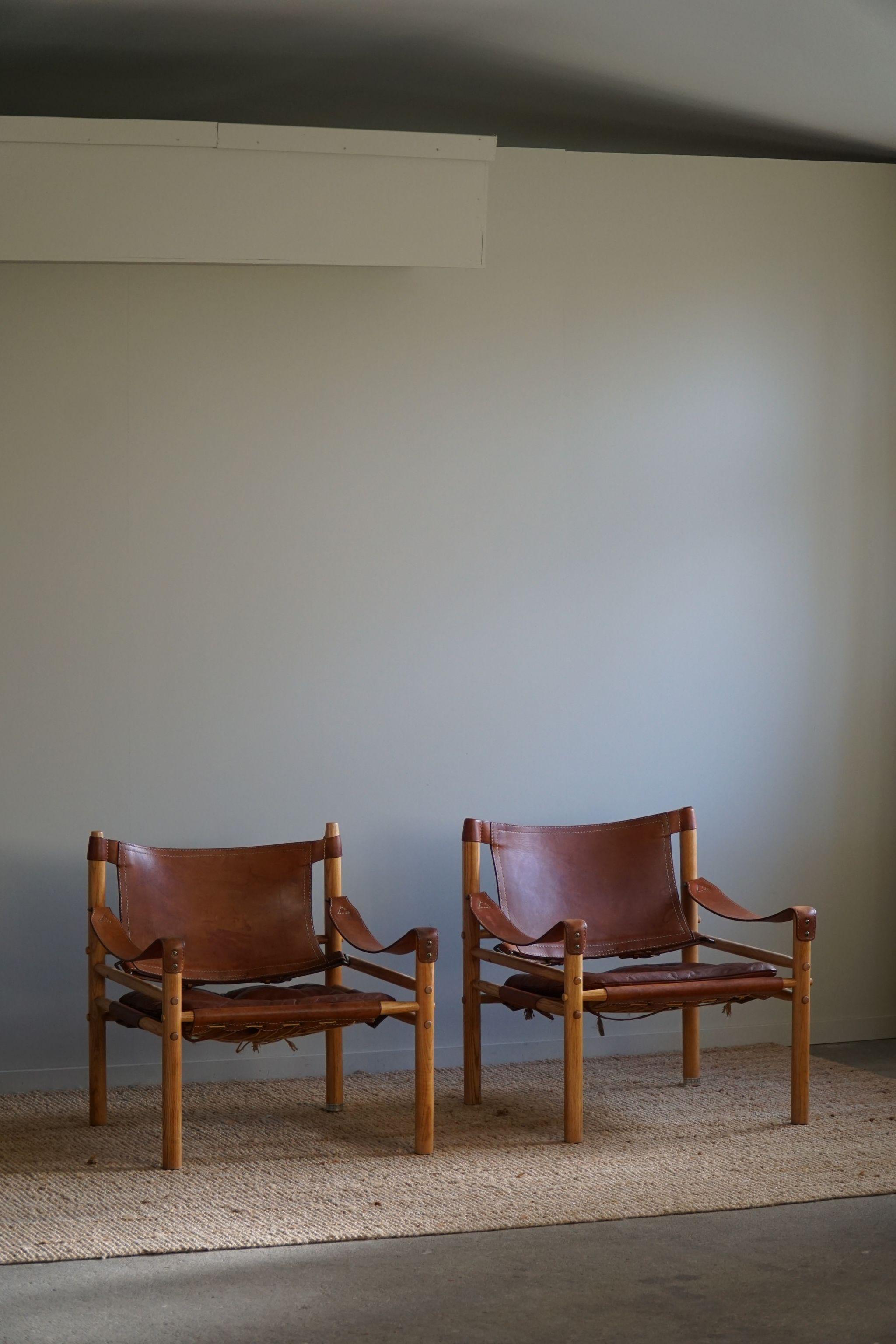 Mid-Century Modern Arne Norell, Pair of Sirocco Lounge Chairs, Leather and Ash, AB Aneby, 1960s