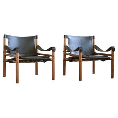 Arne Norell, Paar Sirocco-Loungesessel, Leder und Esche, AB Aneby, 1970er Jahre