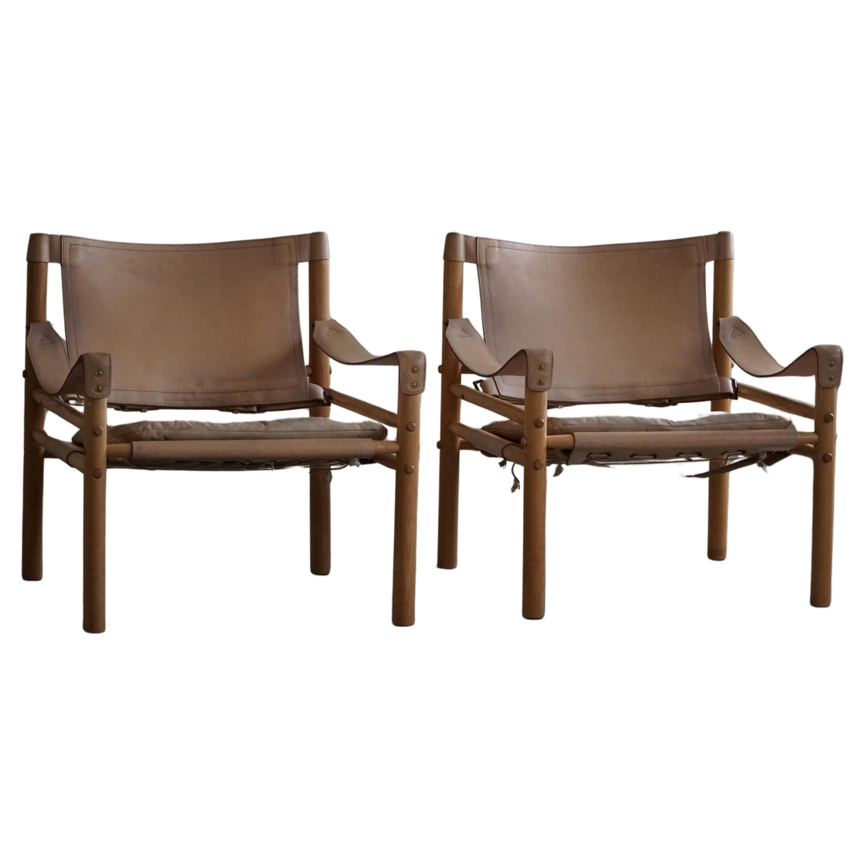 Arne Norell, Pair of Sirocco Lounge Chairs, Leather and Ash, AB Aneby, 1970s