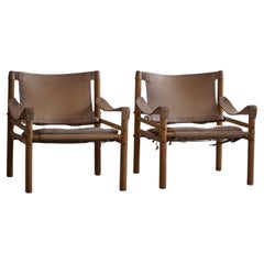 Arne Norell, Pair of Sirocco Lounge Chairs, Leather and Ash, AB Aneby, 1970s