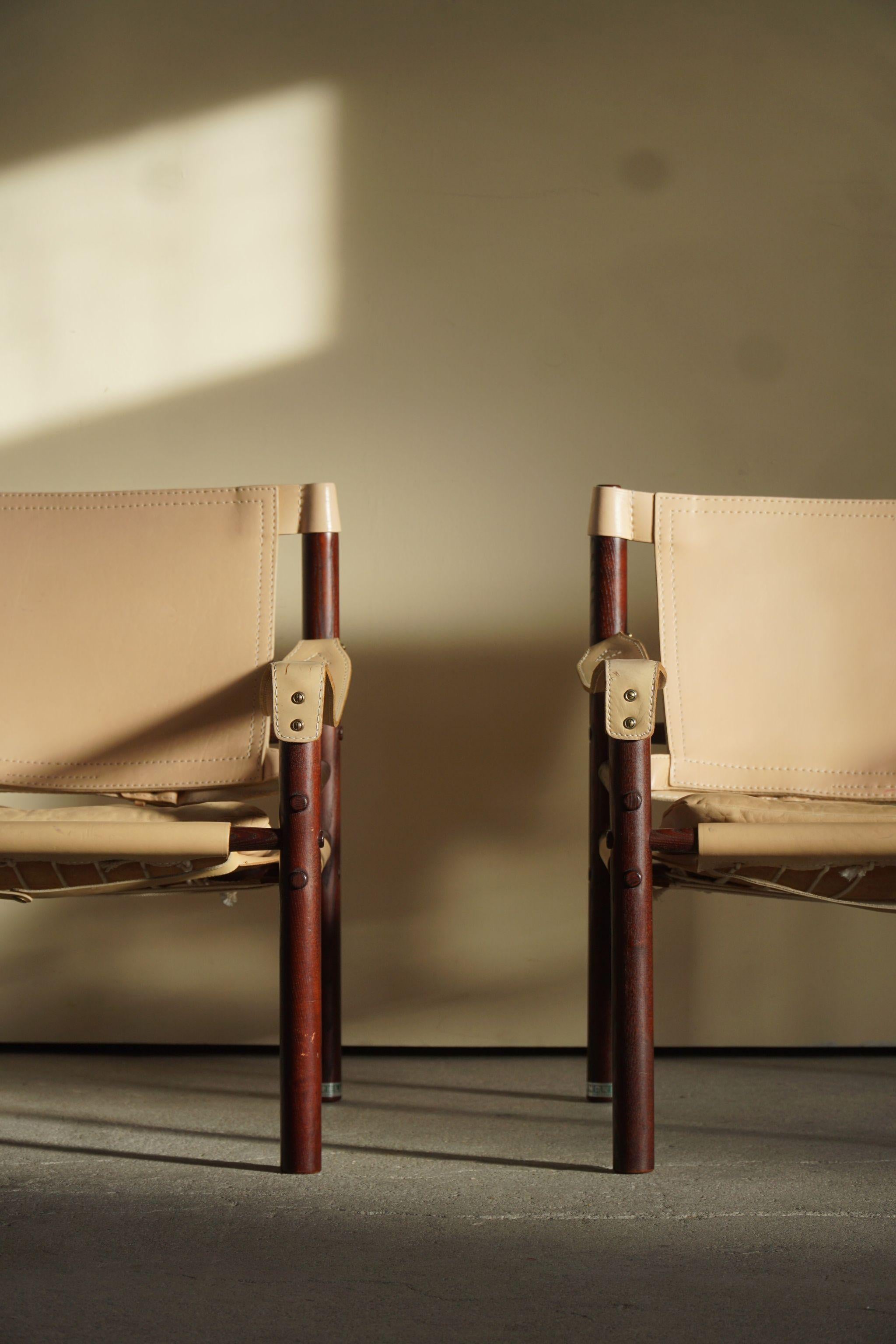 Arne Norell, Pair of Sirocco Lounge Chairs, Leather and Oak, AB Aneby, 1970s 1