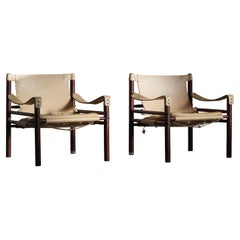Arne Norell, Pair of Sirocco Lounge Chairs, Leather and Oak, AB Aneby, 1970s