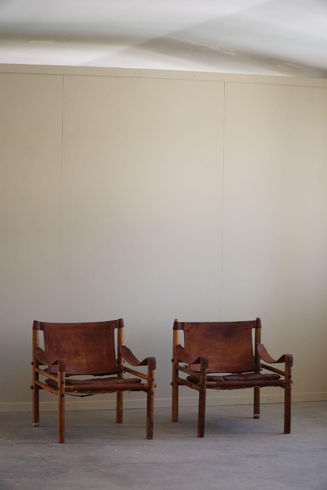 Arne Norell, Pair of Sirocco Lounge Chairs, Leather & Rosewood, AB Aneby, 1960s In Good Condition In Odense, DK