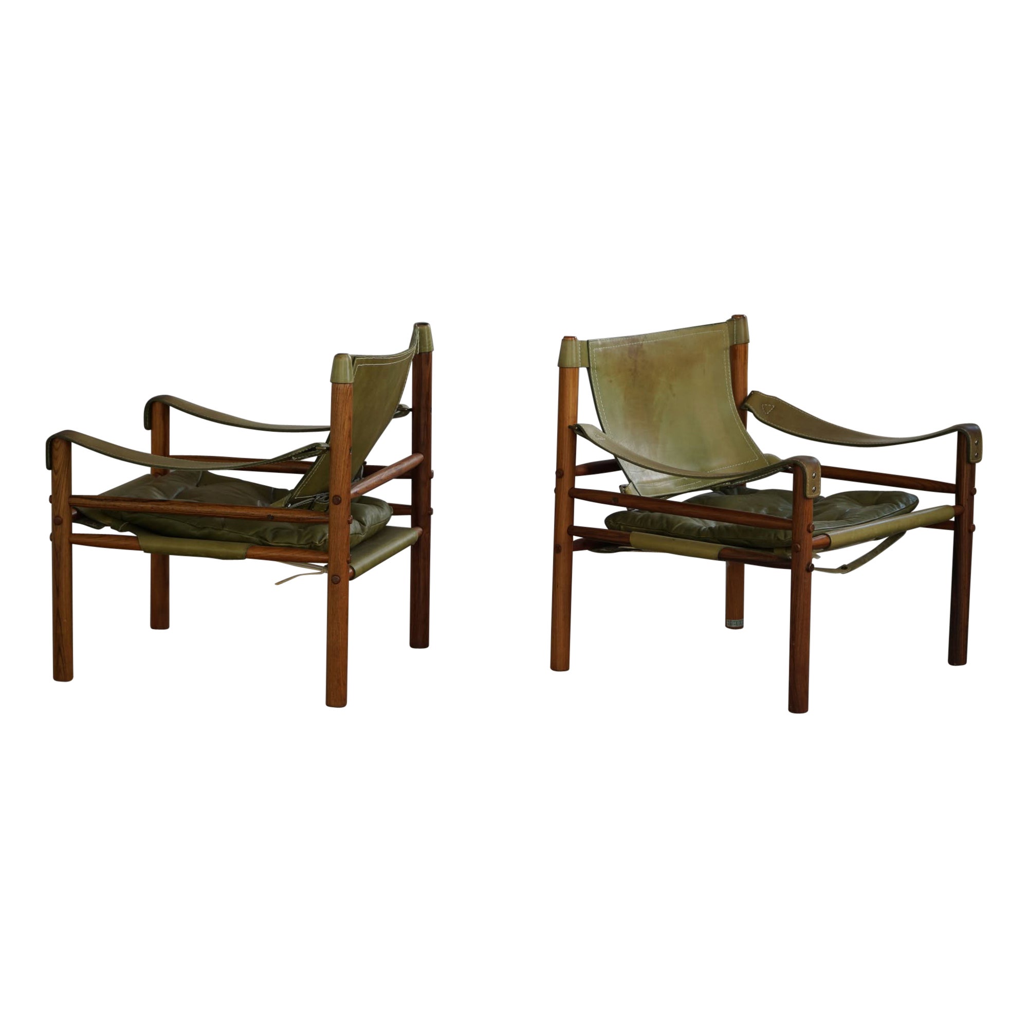 Arne Norell, paire de chaises longues Sirocco, cuir et bois de rose, AB Aneby, années 1960 en vente