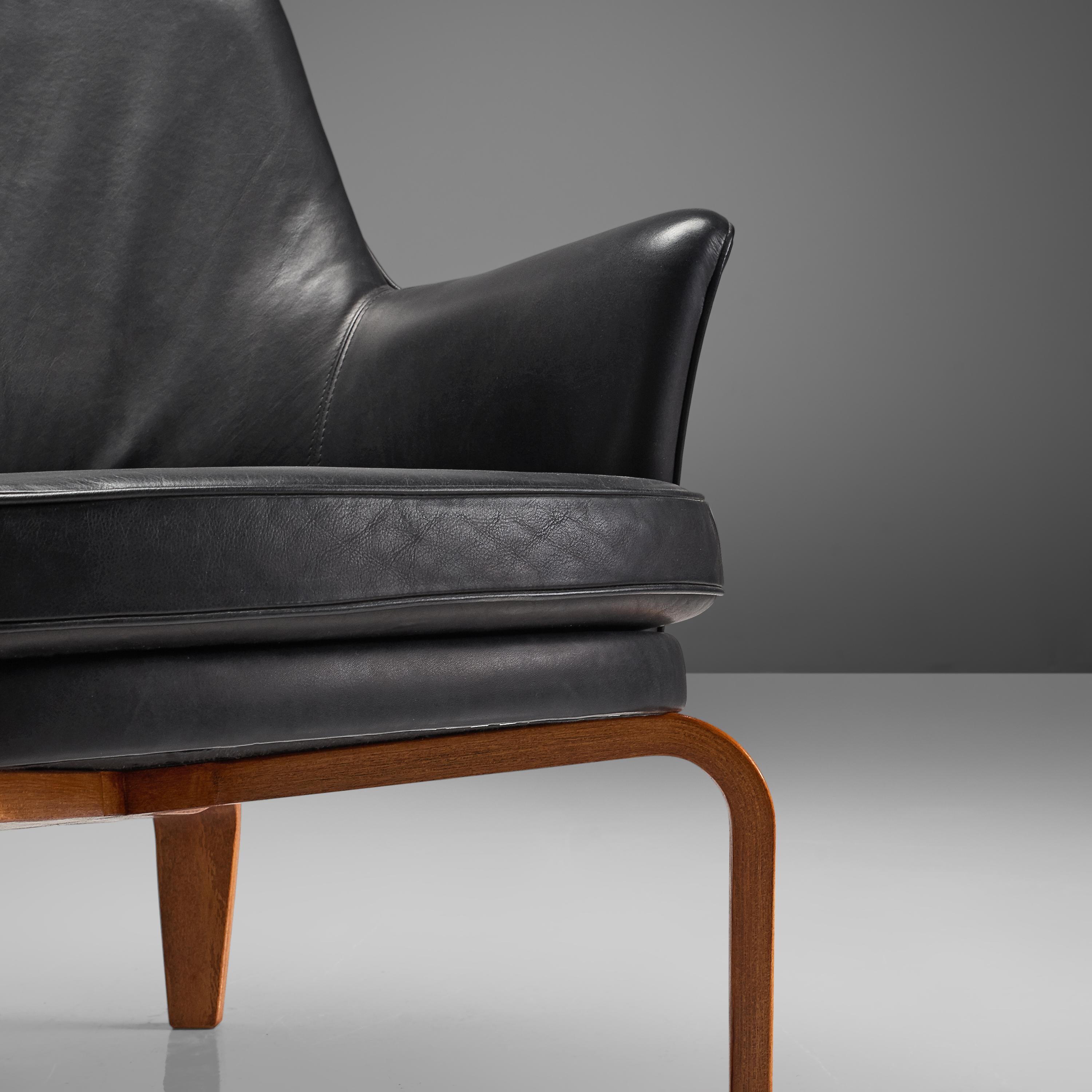 Scandinavian Modern Arne Norell 'Pilot' Armchairs in Reupholstered Black Leather 