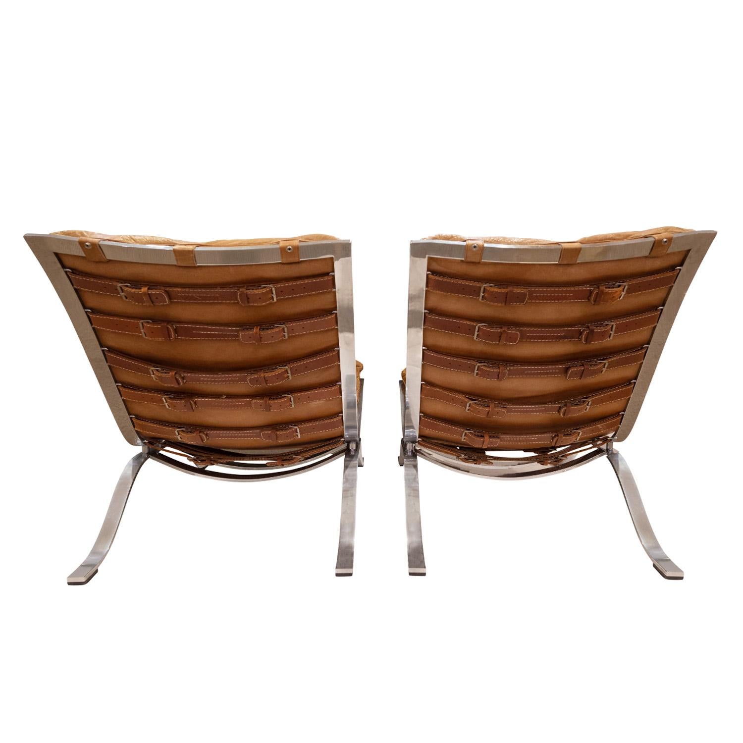 Hand-Crafted Arne Norell Pair of Lounge Chairs with Original Leather Slings 1960s (Signed) For Sale
