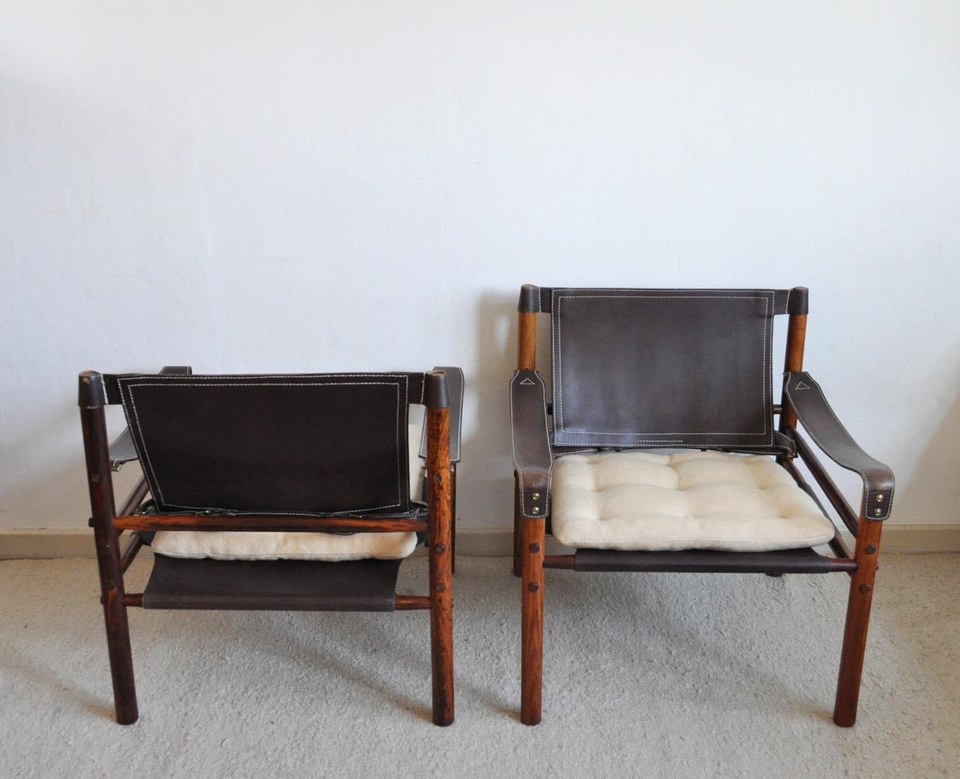 Swedish Arne Norell Rosewood and Leather Lounge Chairs Model Sirocco