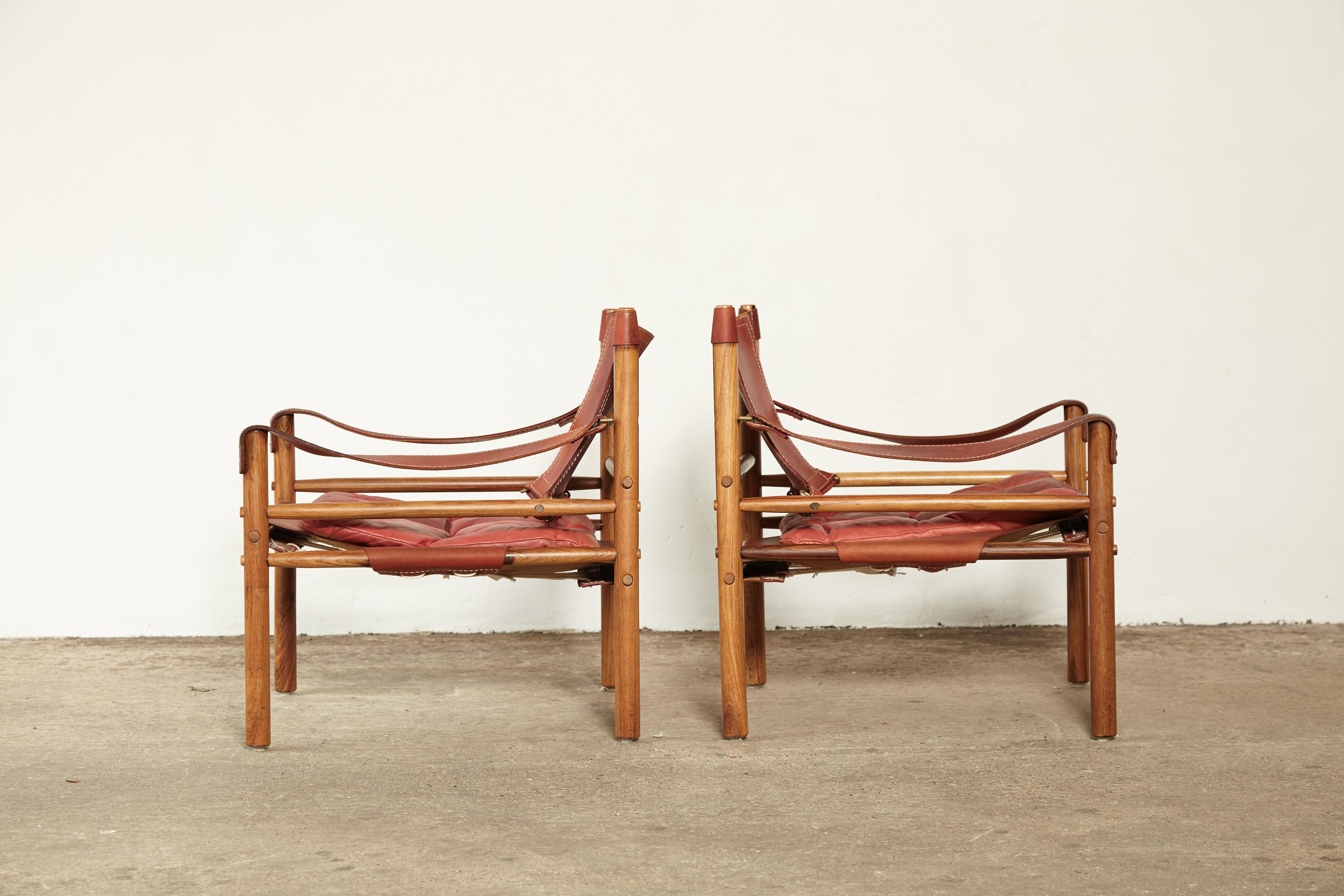 Arne Norell Rosewood and Leather Safari Sirocco Chairs, Sweden, 1960s In Excellent Condition In London, GB