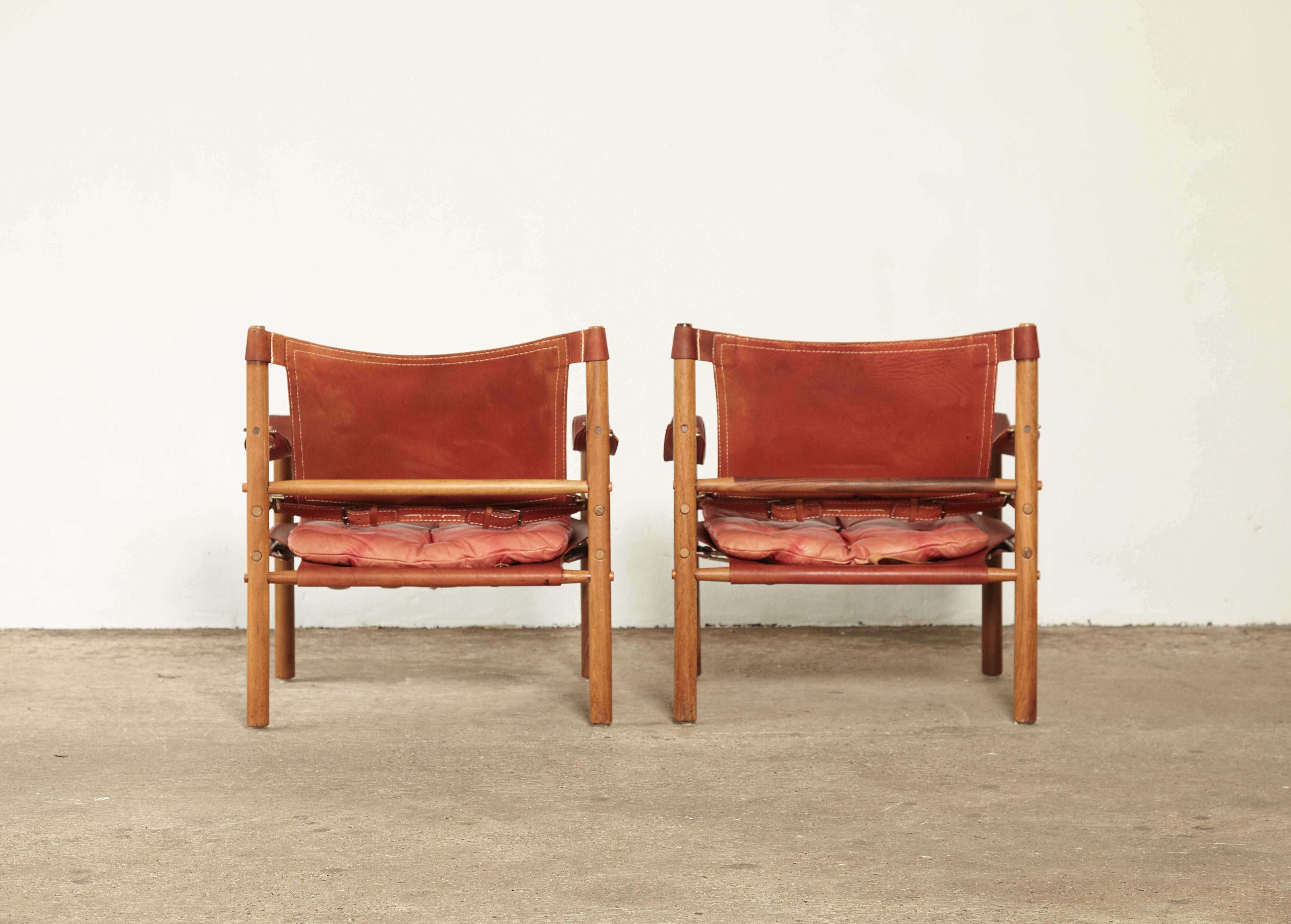 20th Century Arne Norell Rosewood and Leather Safari Sirocco Chairs, Sweden, 1960s