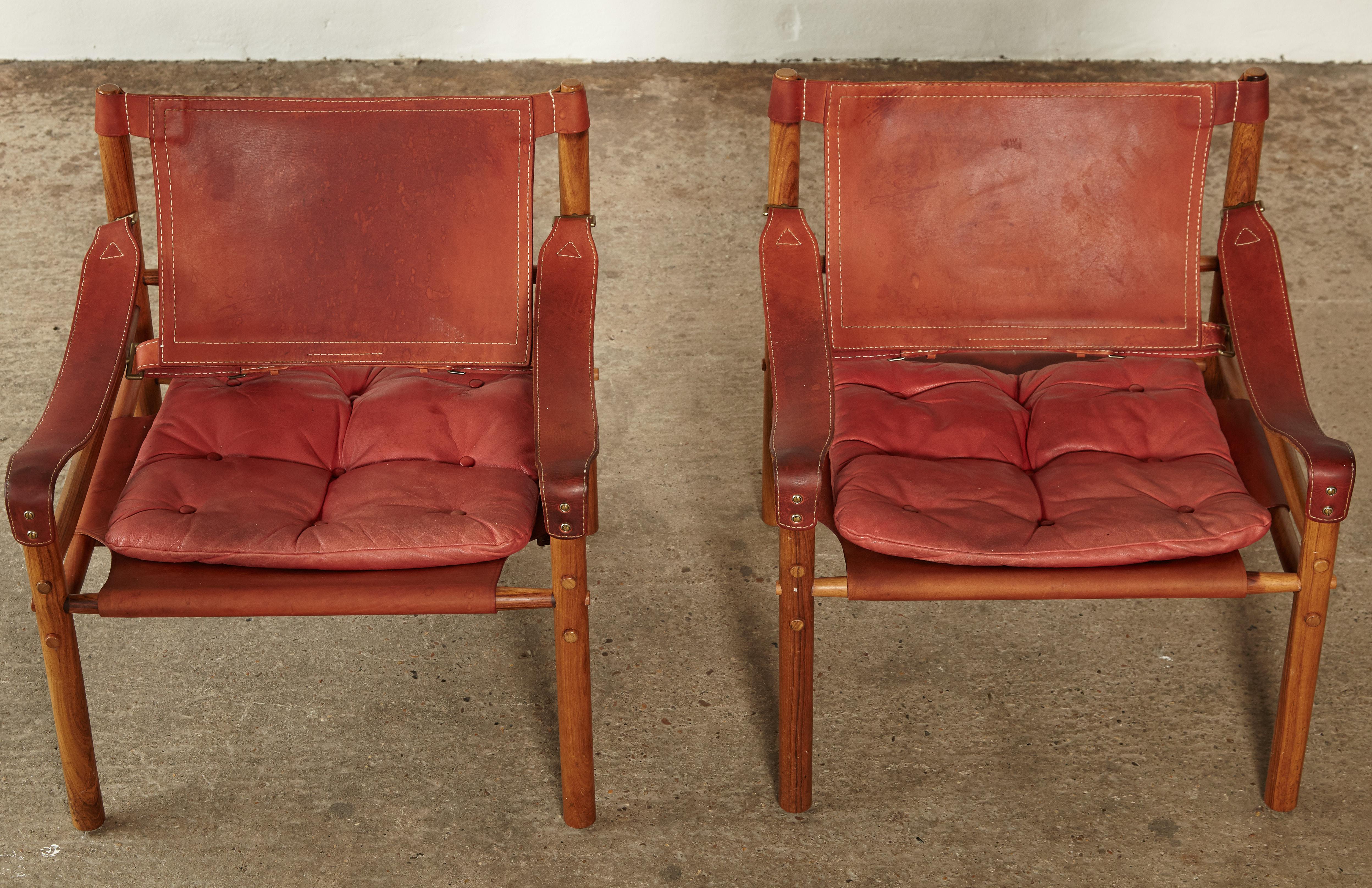 Arne Norell Rosewood and Leather Safari Sirocco Chairs, Sweden, 1960s 1