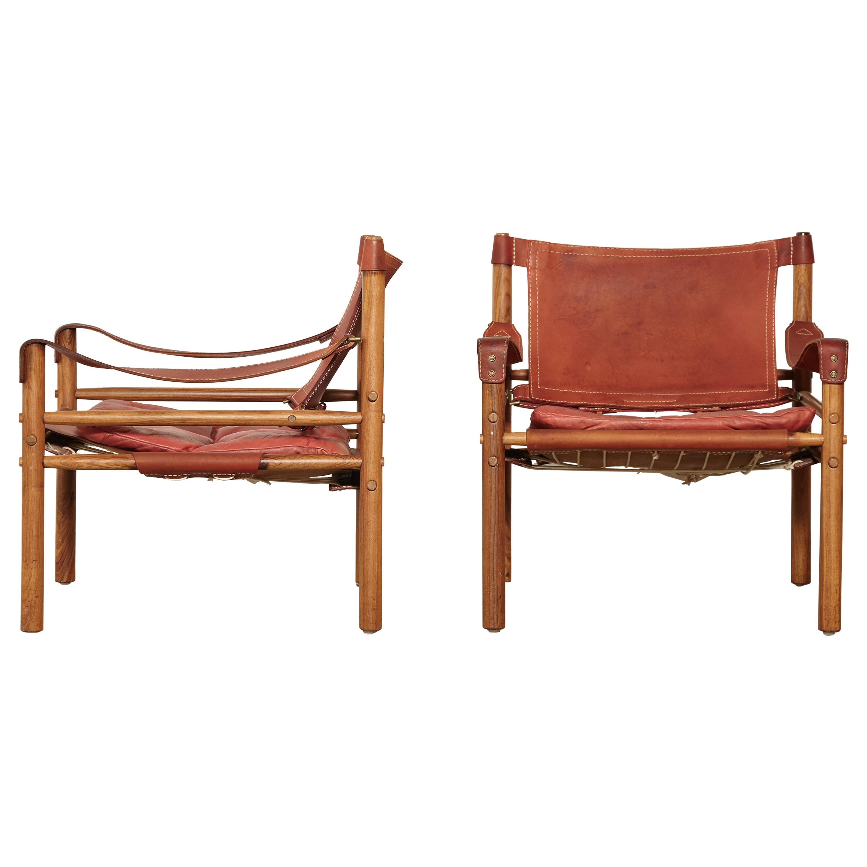 Arne Norell Rosewood and Leather Safari Sirocco Chairs, Sweden, 1960s