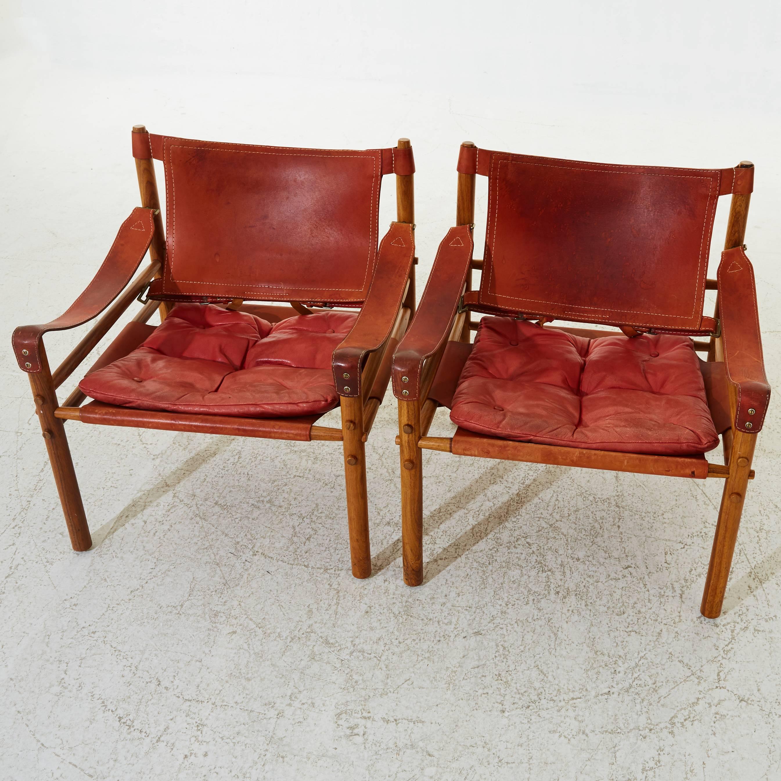 Mid-Century Modern Arne Norell Rosewood and Leather Safari Sirocco Chairs, Sweden, 1960s