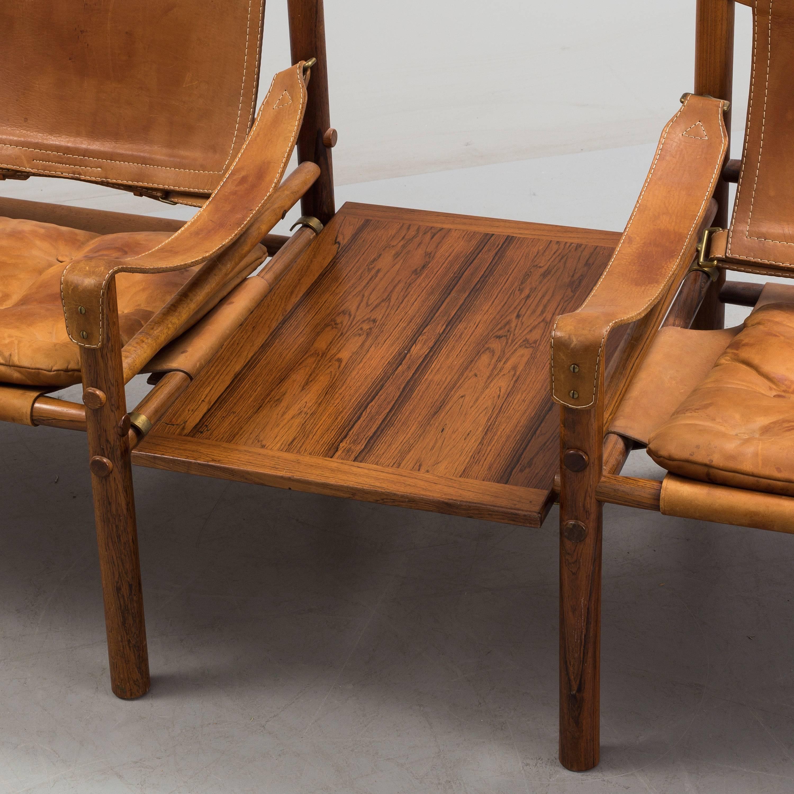 Arne Norell Rosewood and Tan Leather Safari Sirocco Chairs, Sweden, 1960s In Good Condition In London, GB