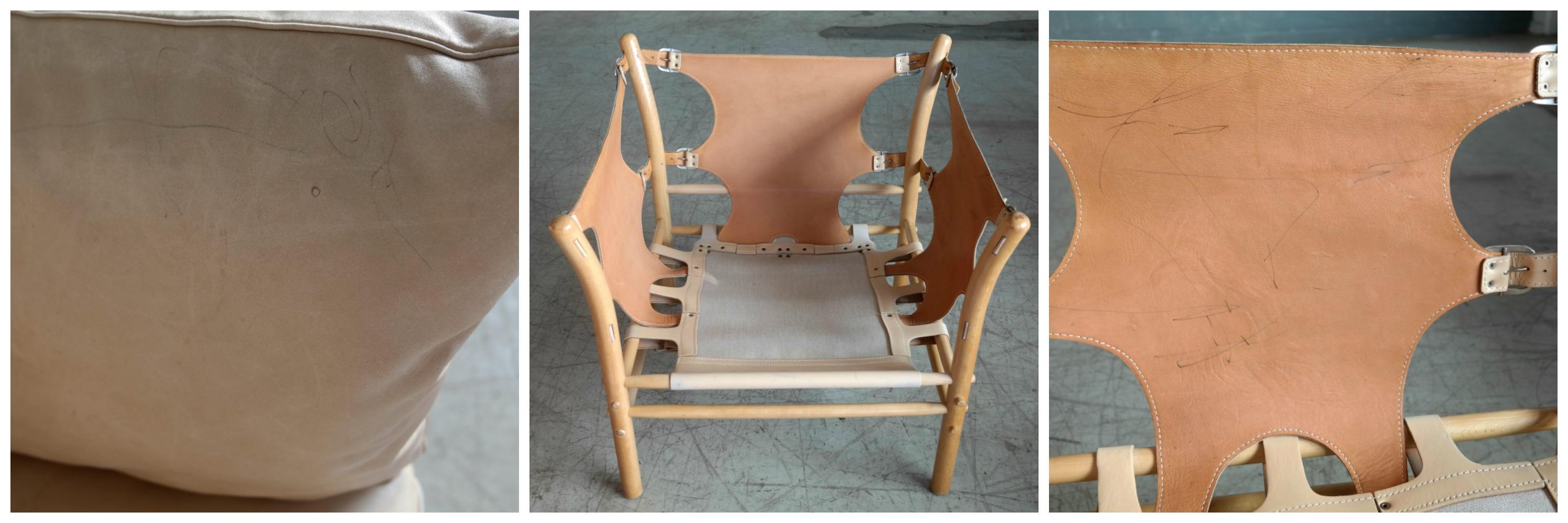 Arne Norell Safari 1960s Chair Model Ilona in Cream and Tan Leather 5