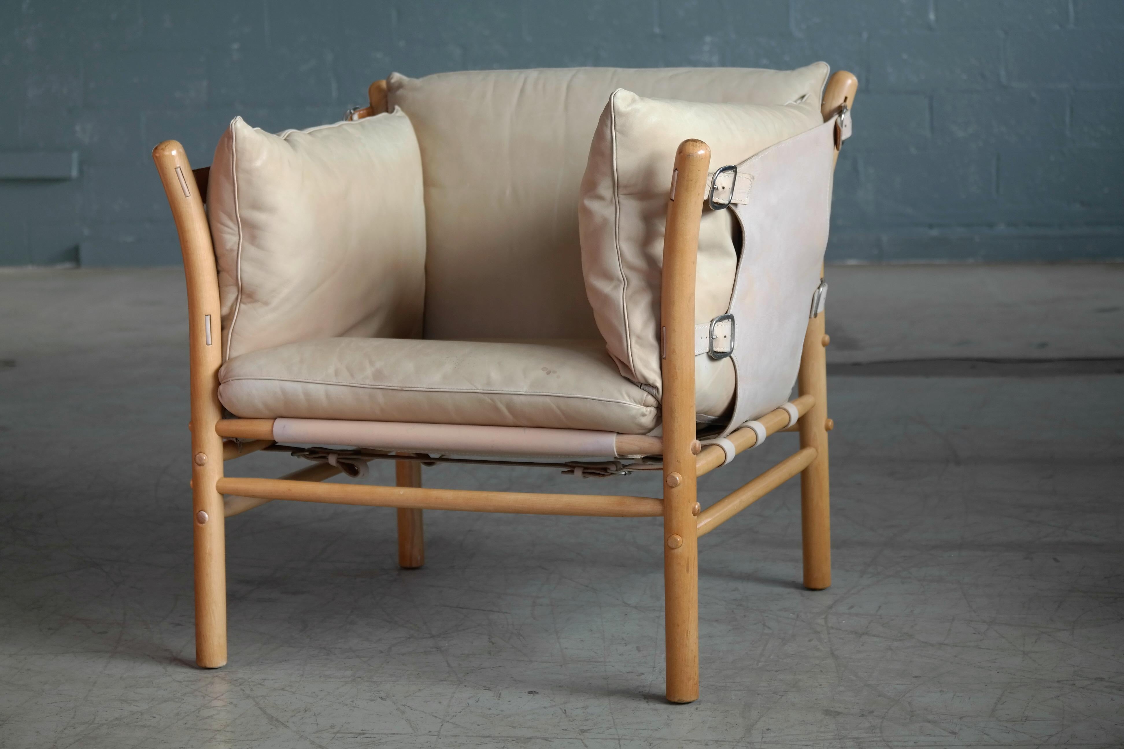 Mid-Century Modern Arne Norell Safari 1960s Chair Model Ilona in Cream and Tan Leather
