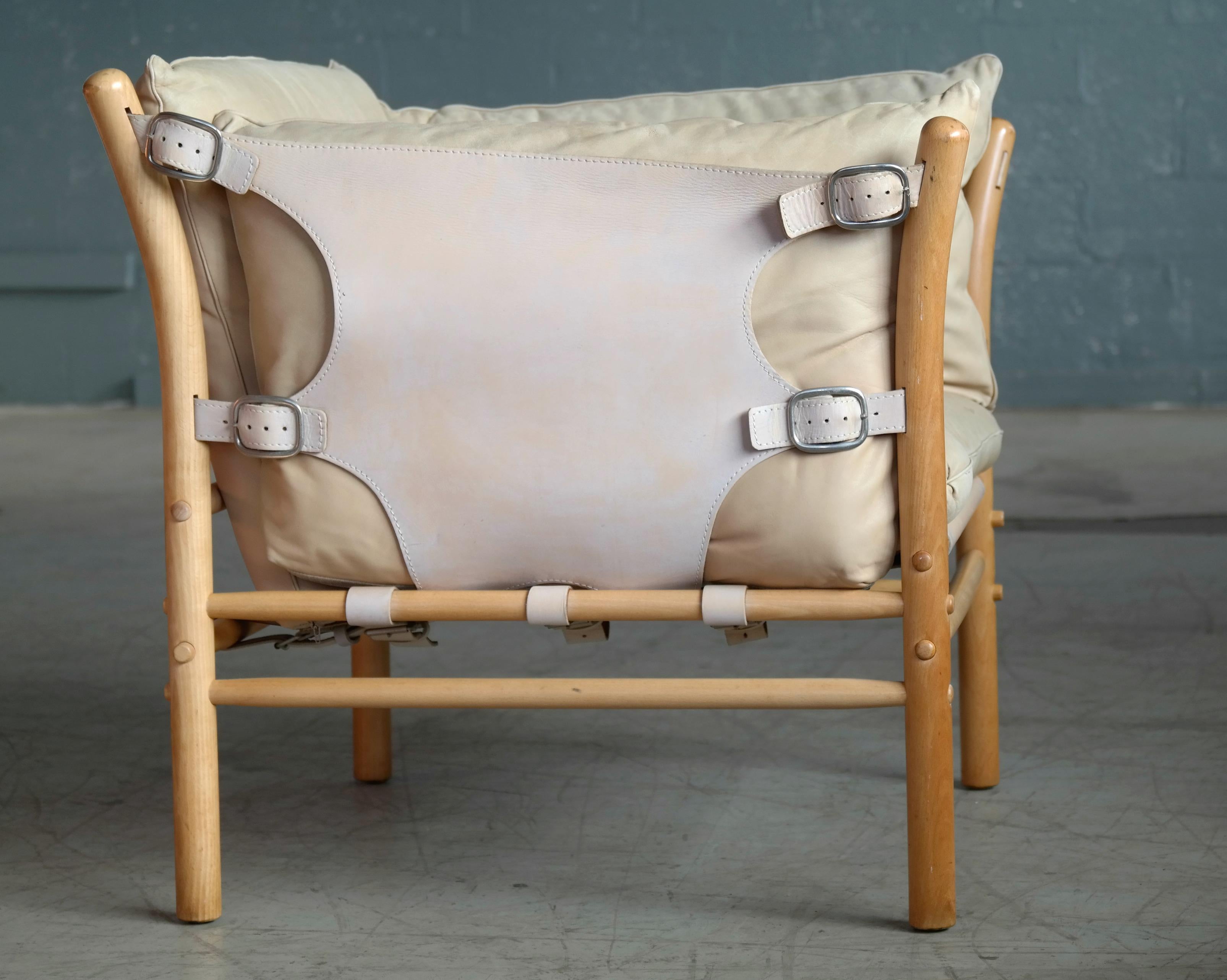 Swedish Arne Norell Safari 1960s Chair Model Ilona in Cream and Tan Leather