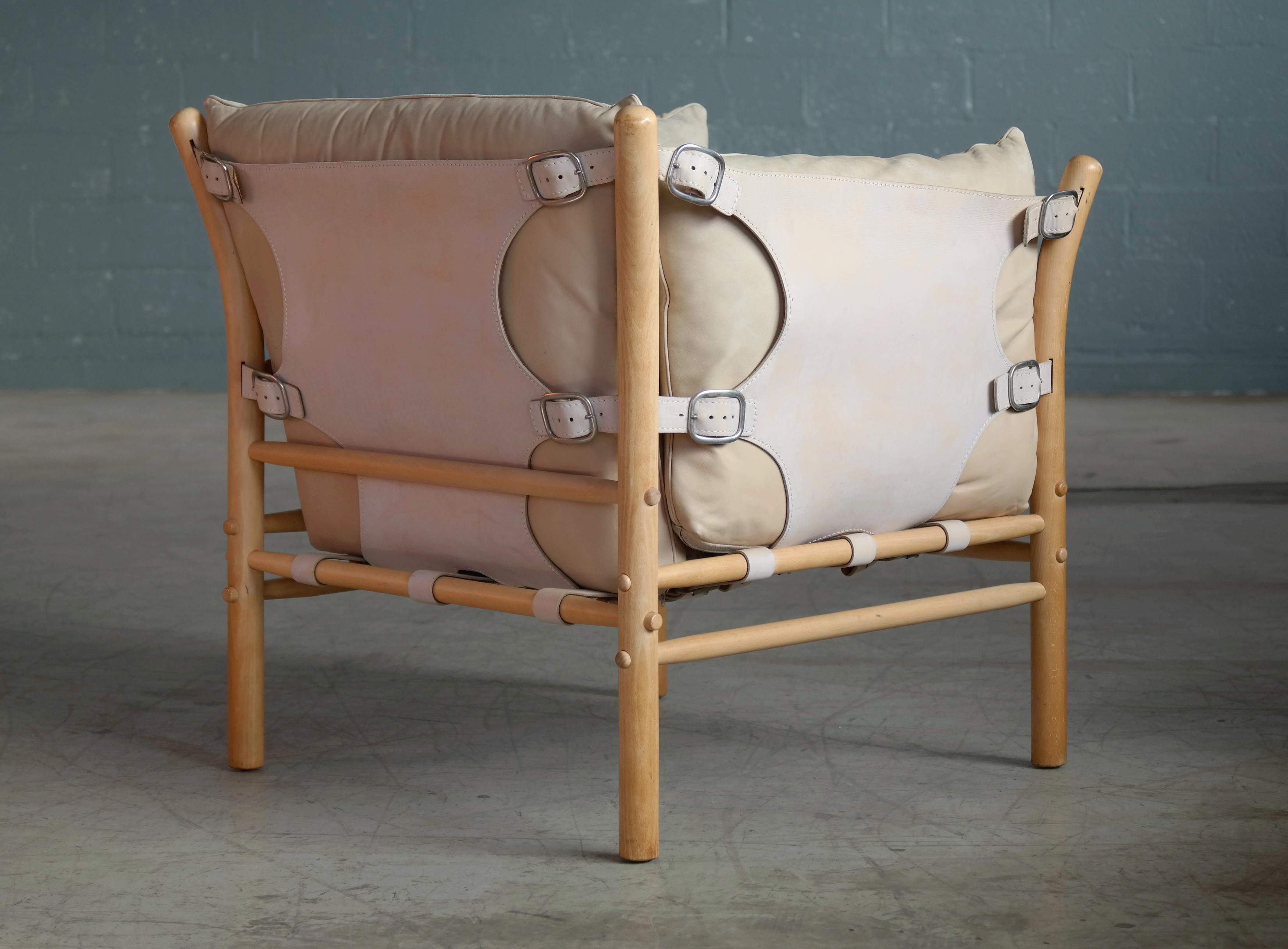 Arne Norell Safari 1960s Chair Model Ilona in Cream and Tan Leather In Excellent Condition In Bridgeport, CT