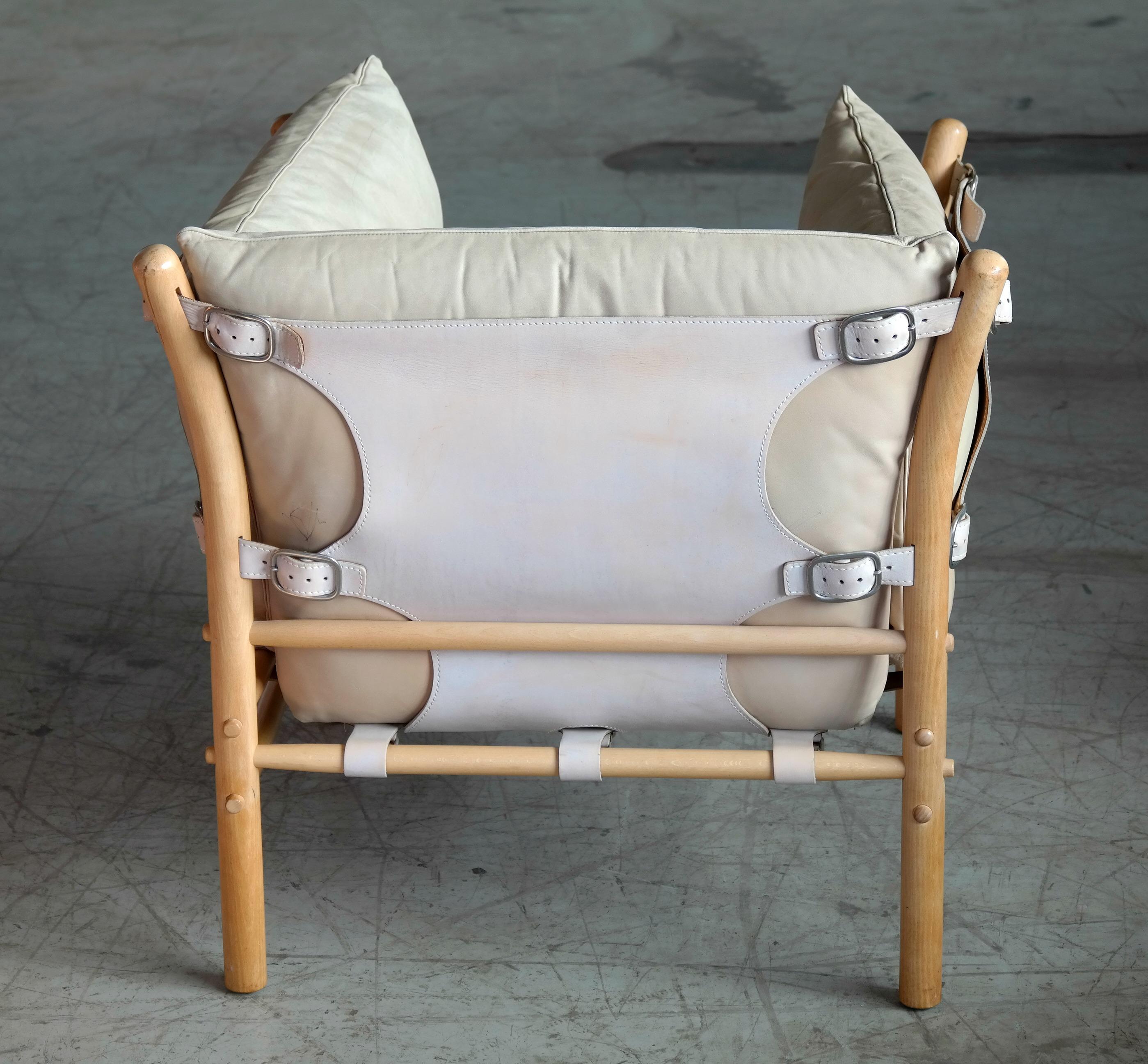 Mid-20th Century Arne Norell Safari 1960s Chair Model Ilona in Cream and Tan Leather