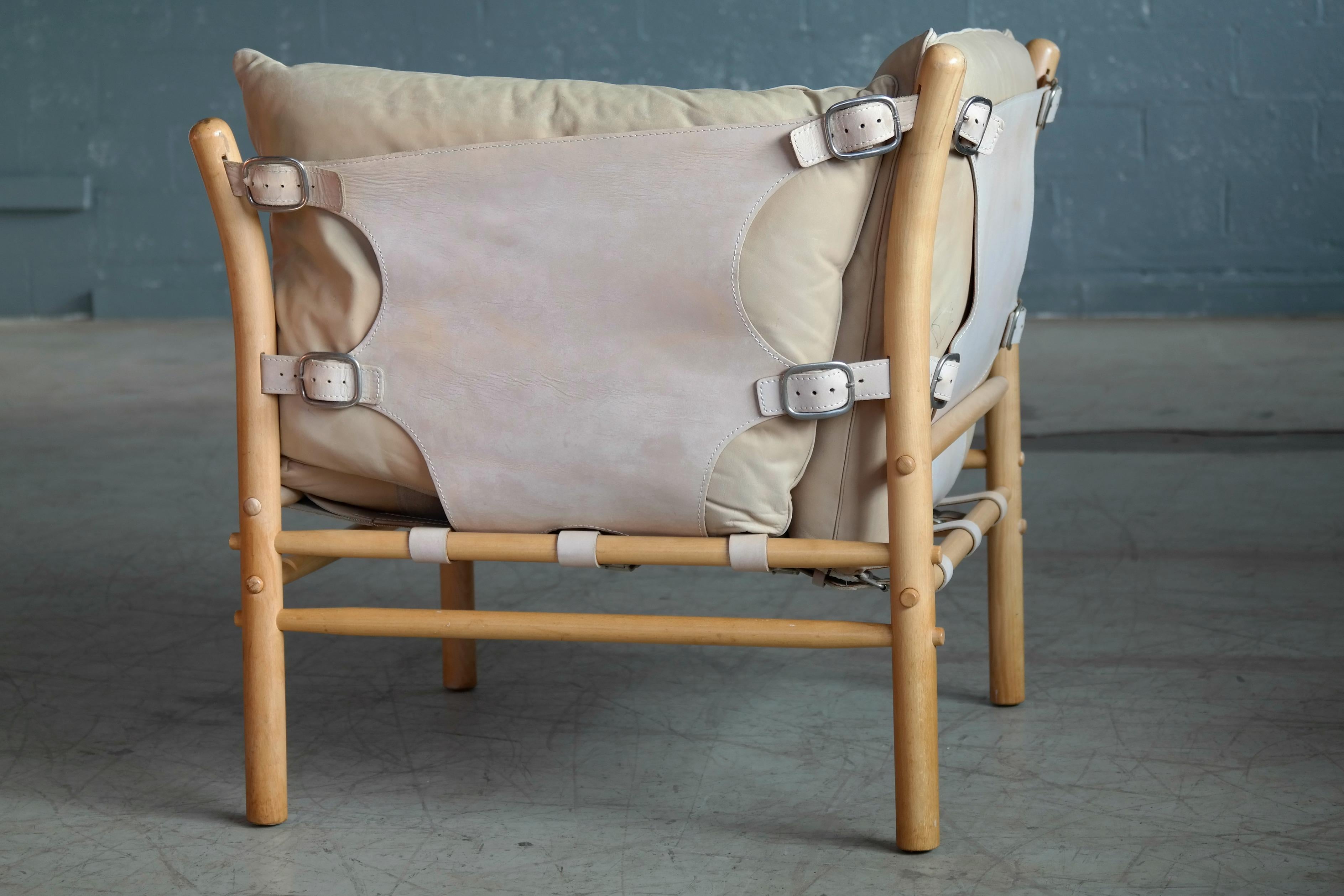 Arne Norell Safari 1960s Chair Model Ilona in Cream and Tan Leather 1