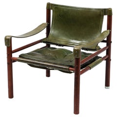 Arne Norell Safari Chair, Green Leather, Sweden, 1970s
