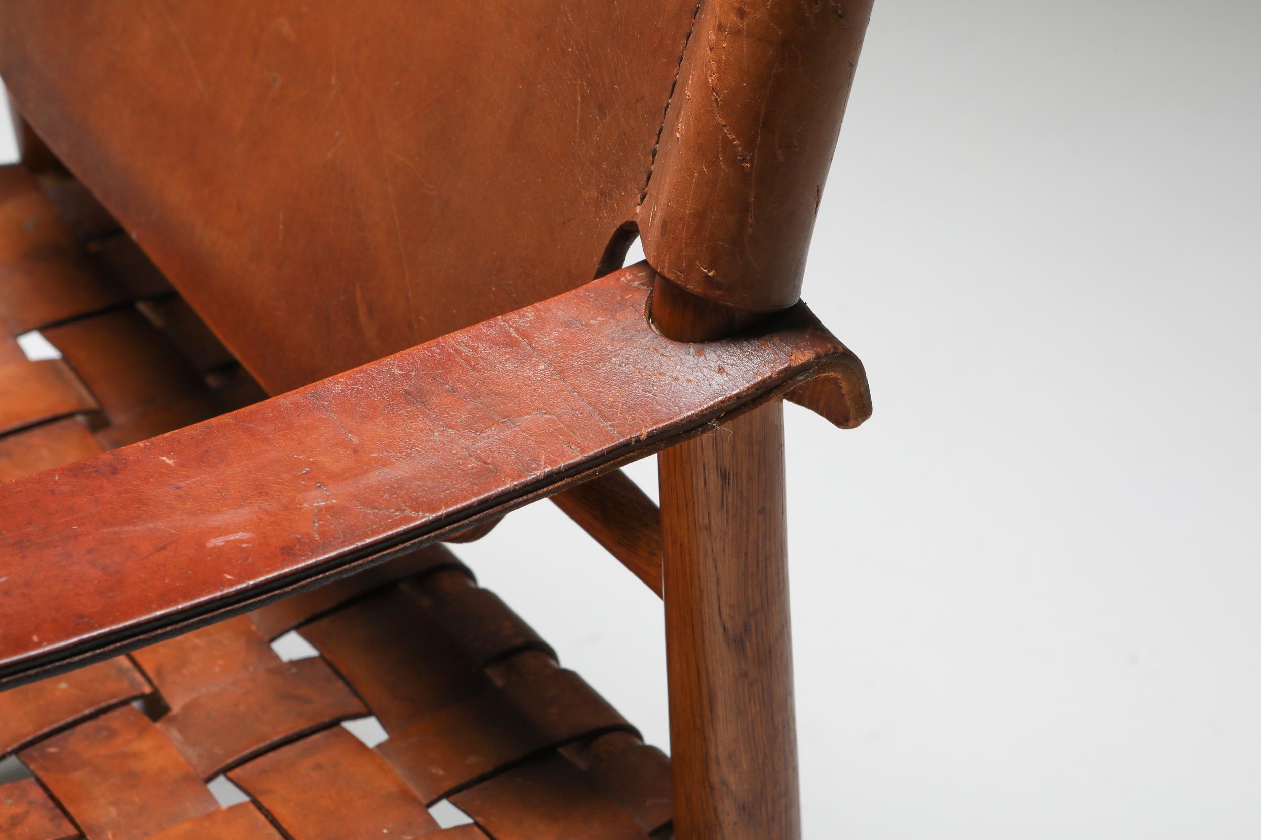 Leather Arne Noréll Safari Chair, Norell Mobel, Sweden, 1960s For Sale