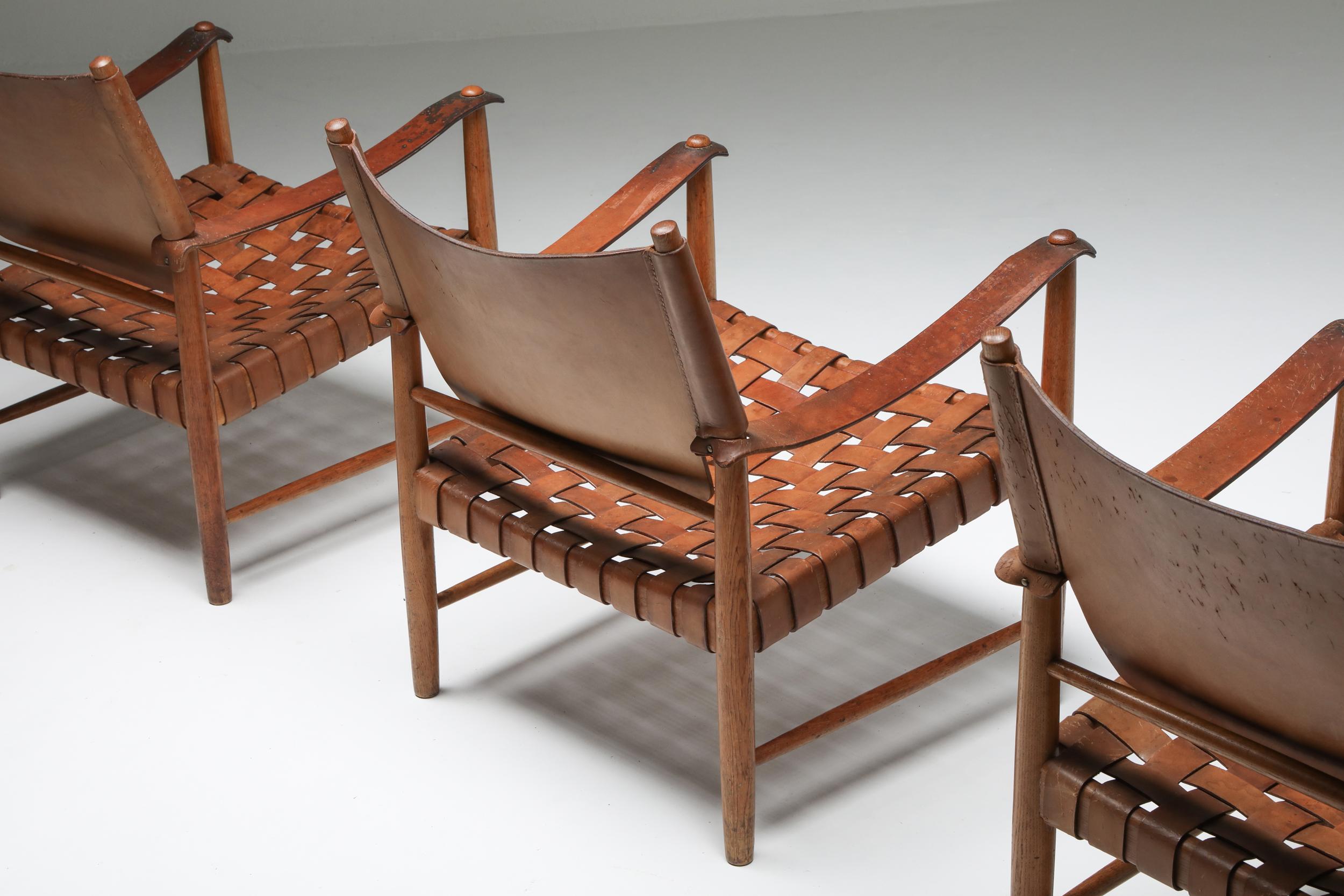 Leather Arne Noréll Safari Chair, Norell Mobel, Sweden, 1960s